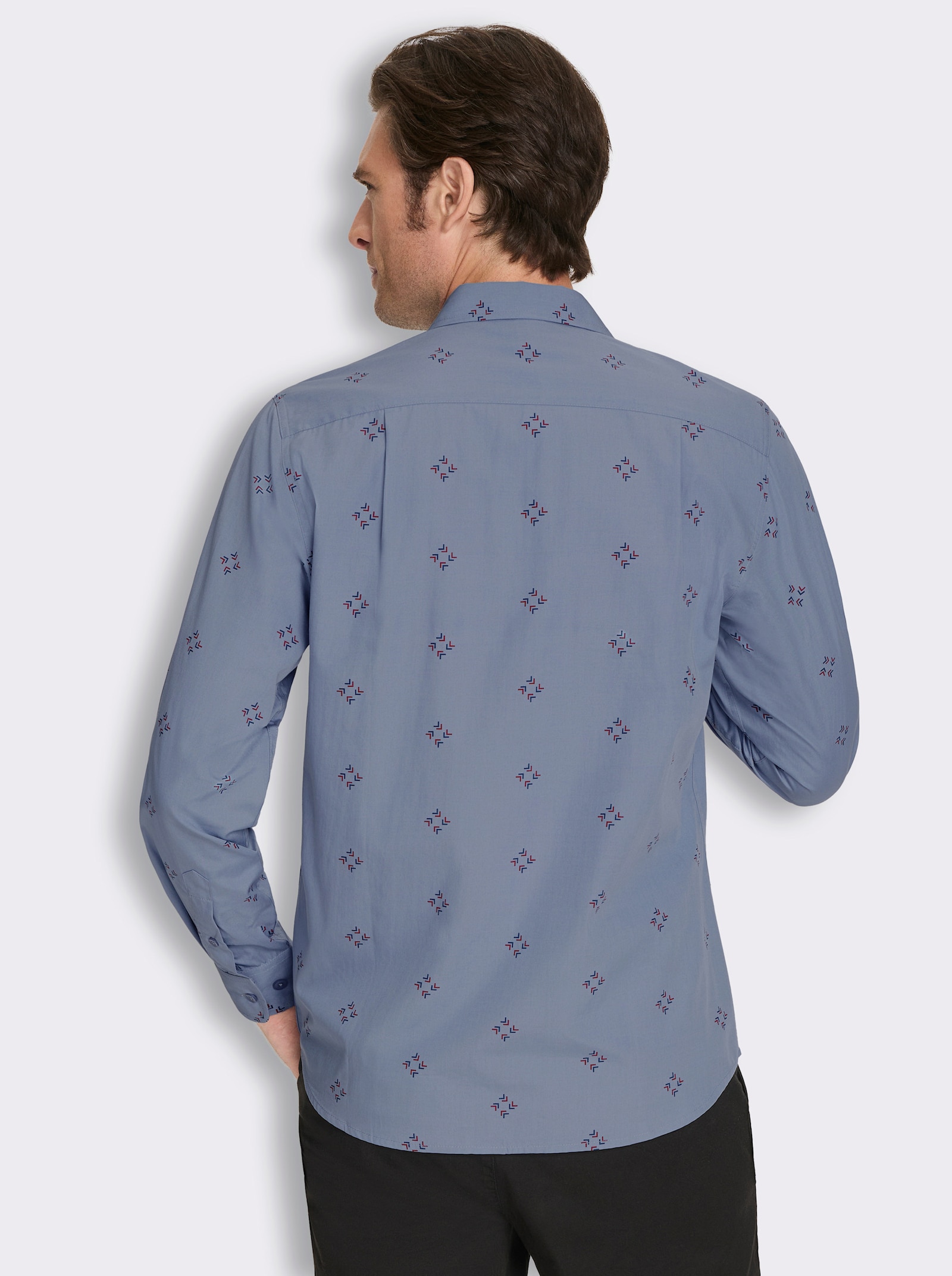 Langarmhemd mit Allover-Print - taubenblau