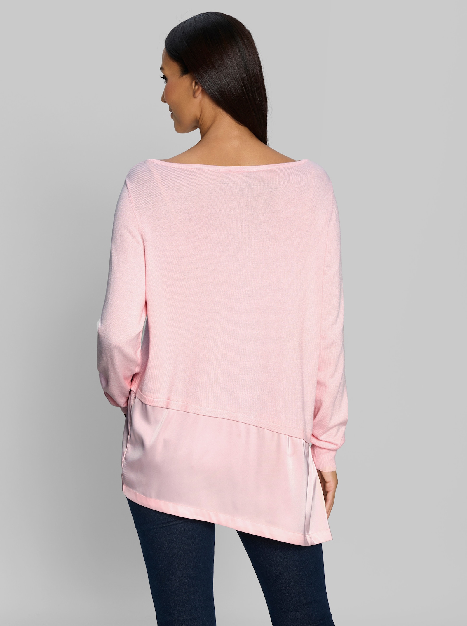heine Longpullover mit Bluseneinsatz aus Satin - hellrosé