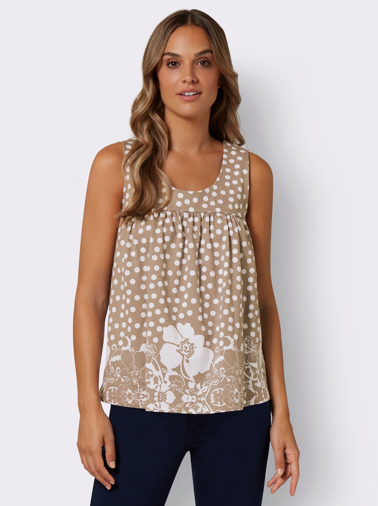 Shirttop - taupe/wit geprint