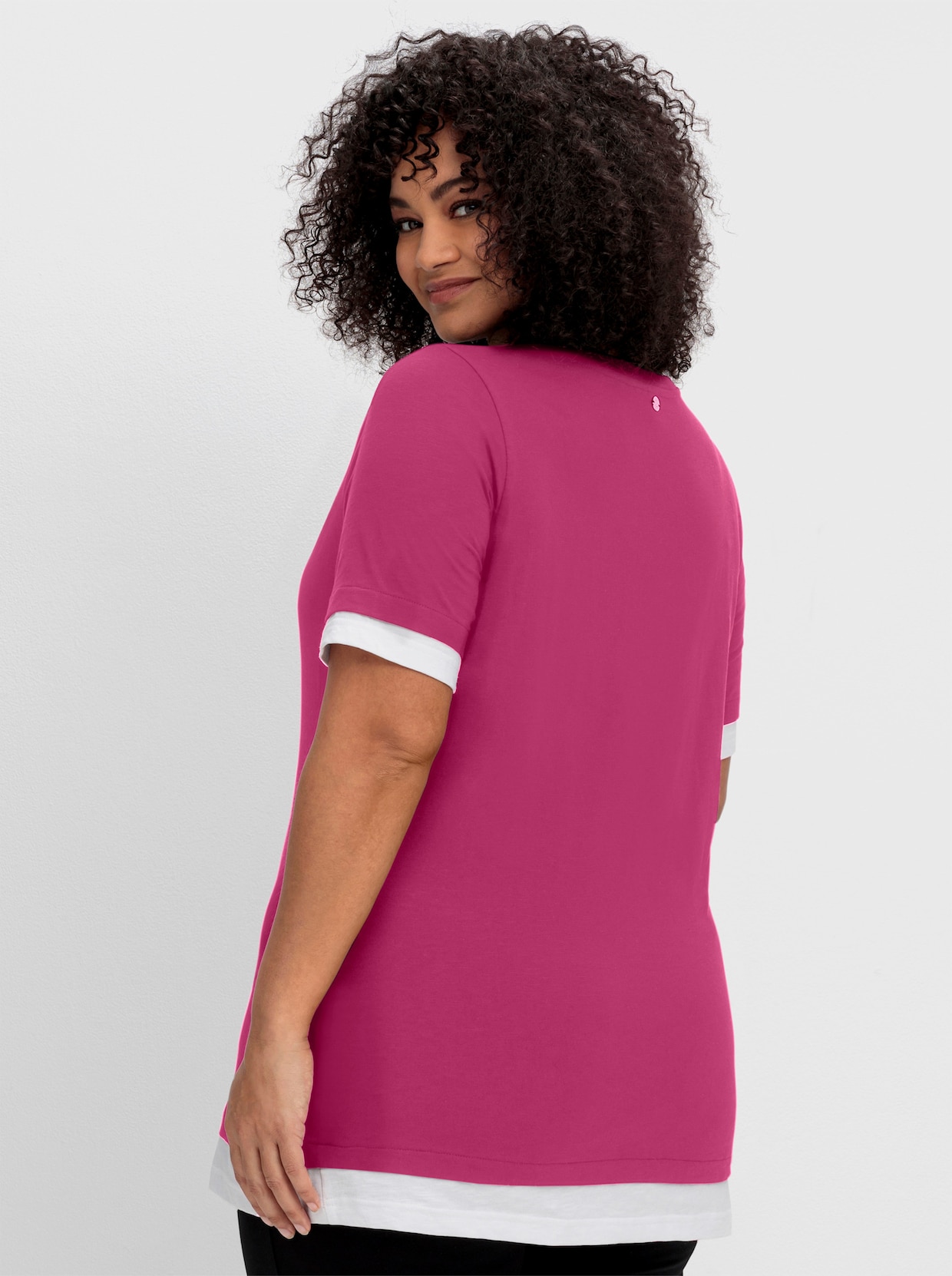 sheego 2-in-1-Shirt mit V-Ausschnitt - fuchsia-weiß