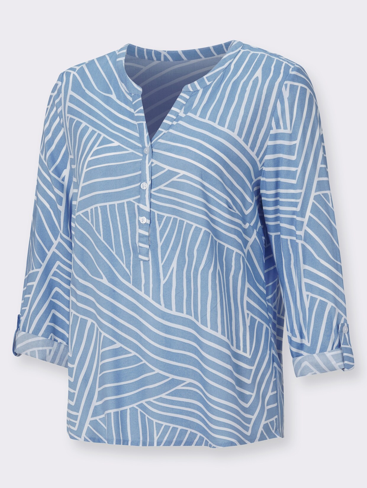 Comfortabele blouse - lichtblauw gedessineerd