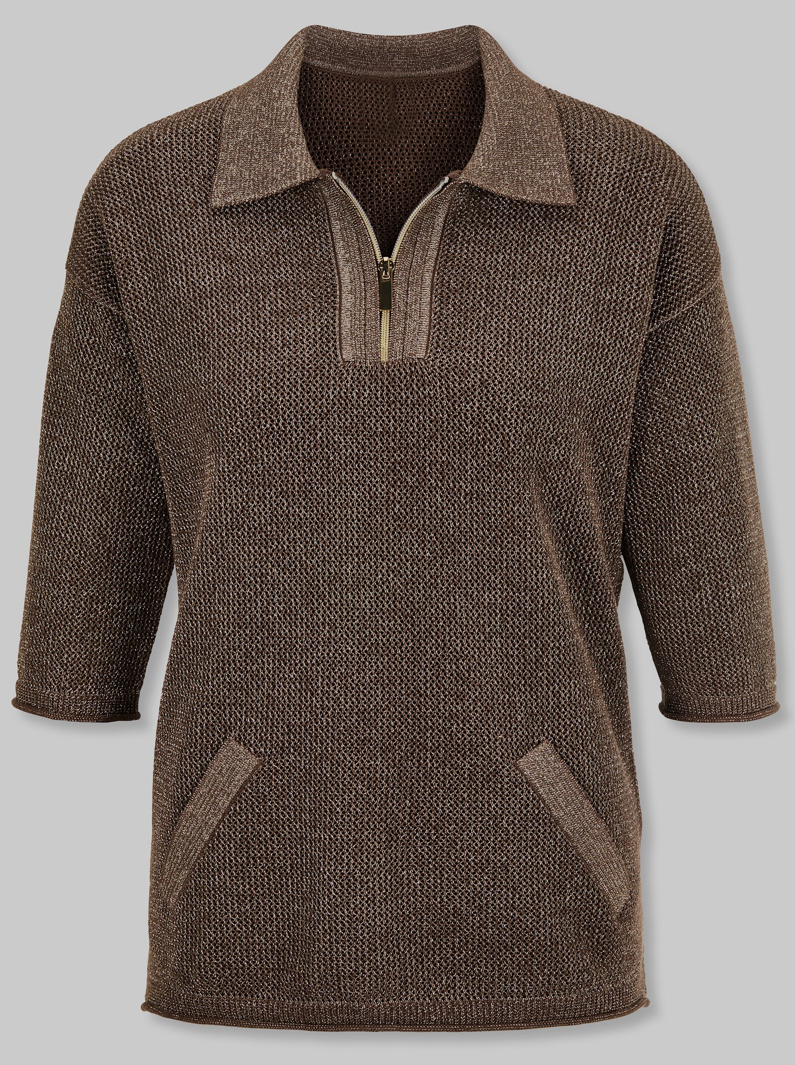 heine Kurzarmpullover aus Ajourstrick - schoko