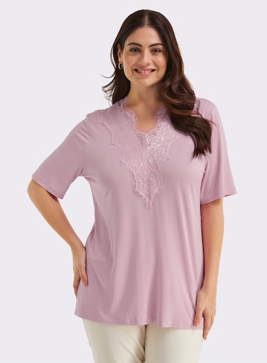 sheego Kanten shirt met diepe V-hals aan beide zijden - roze