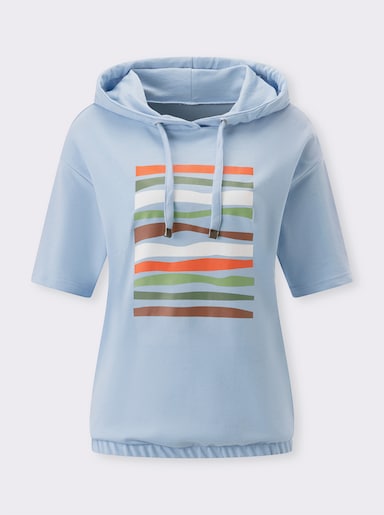 Sweatshirt mit halblangen Ärmeln - eisblau-ecru