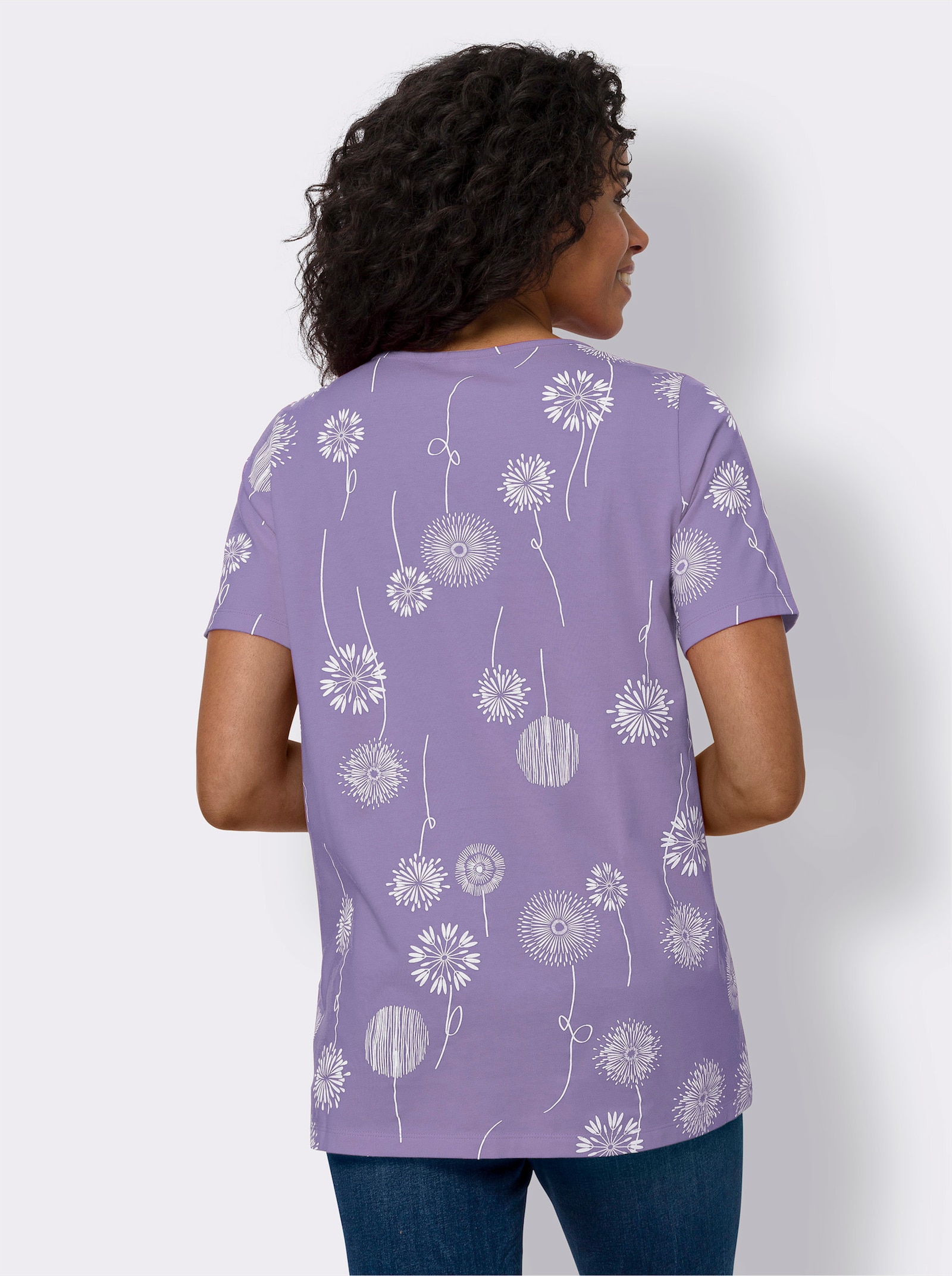 Longshirt mit Pusteblumen-Print - lavendel-weiss-bedruckt
