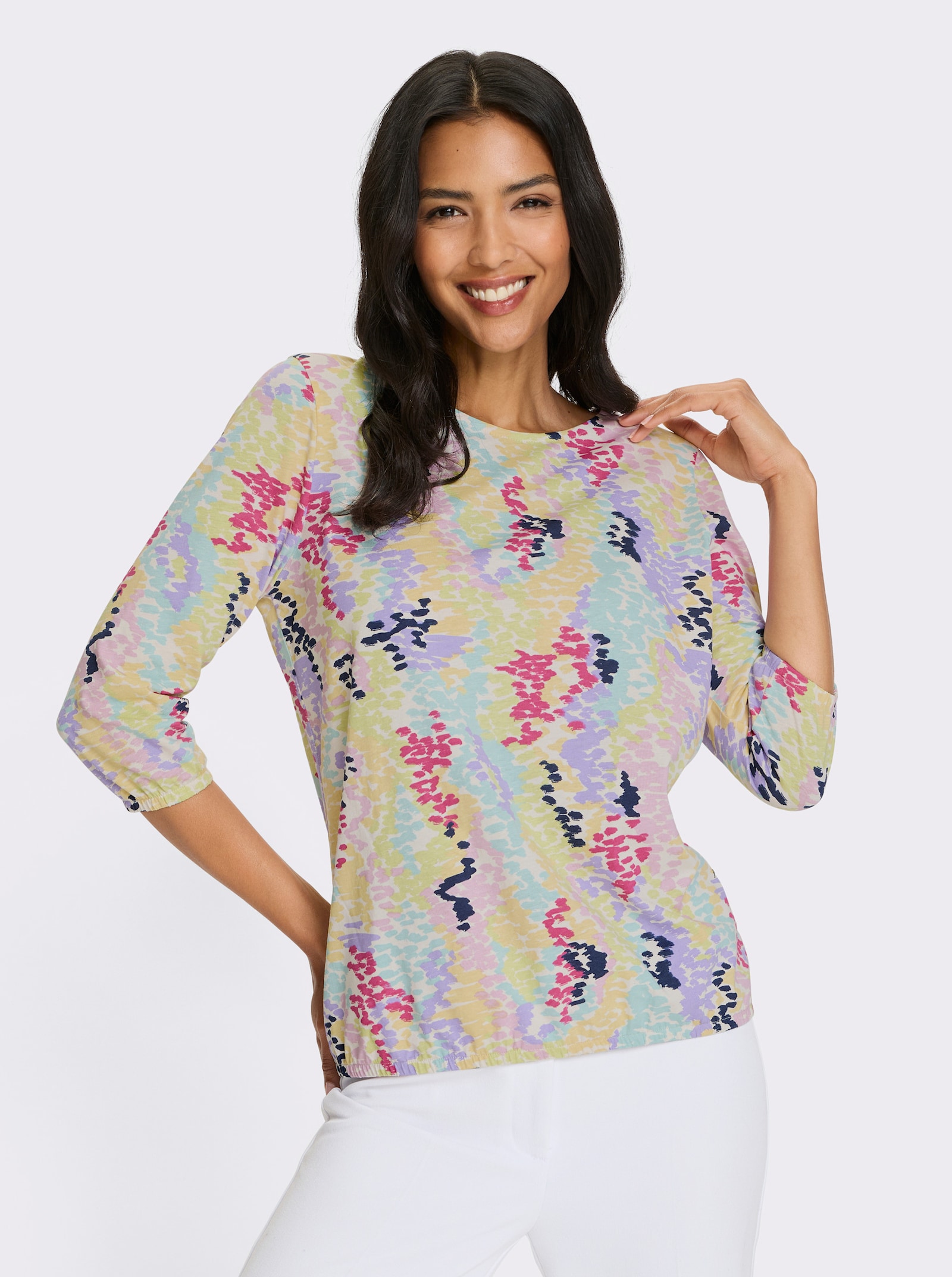 3/4-Arm-Shirt im Tupfen-Dessin - zitrone-lavendel-bedruckt