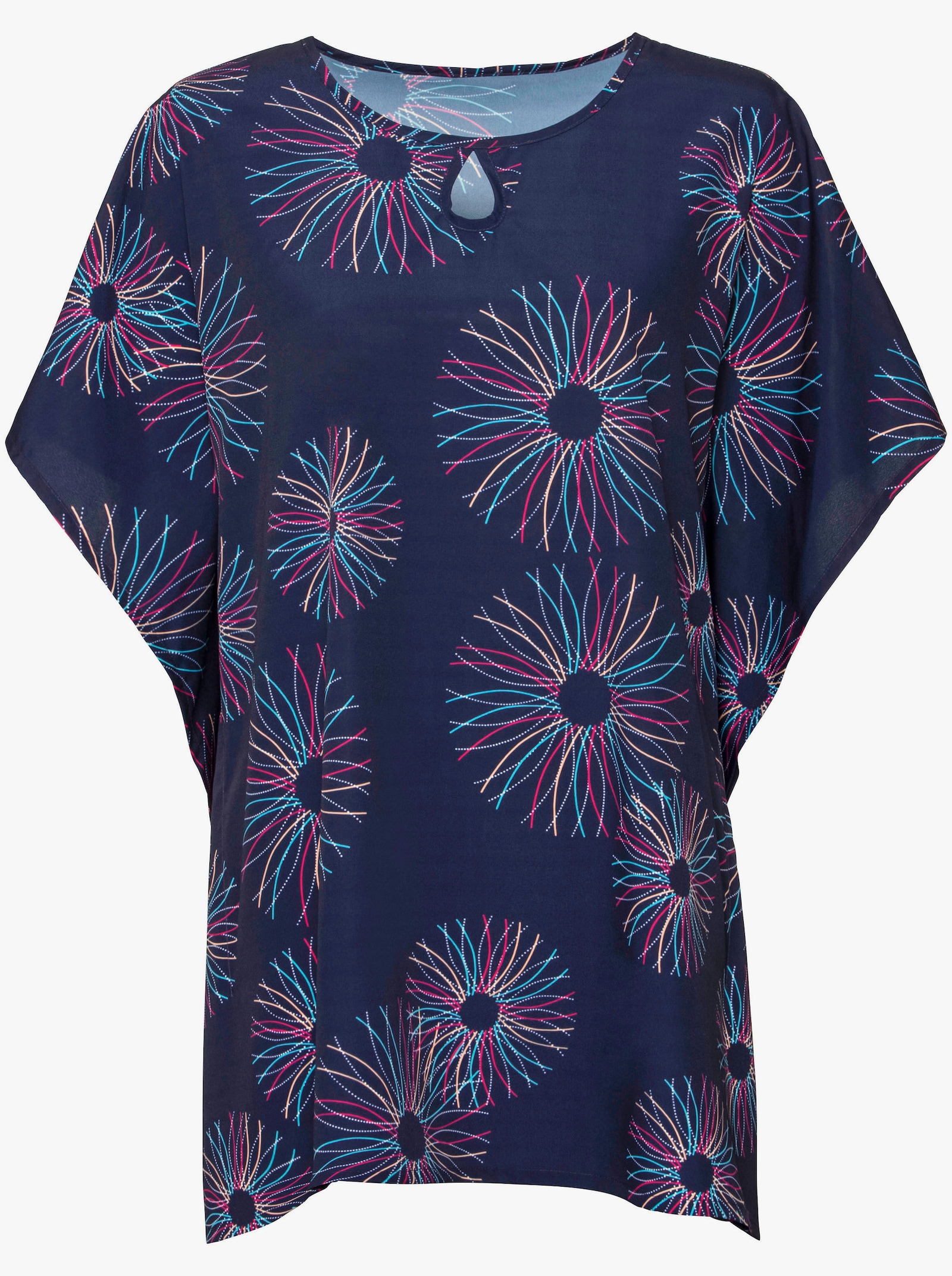 Kurzarmbluse mit Fledermaus-Ärmeln - bunt-bedruckt