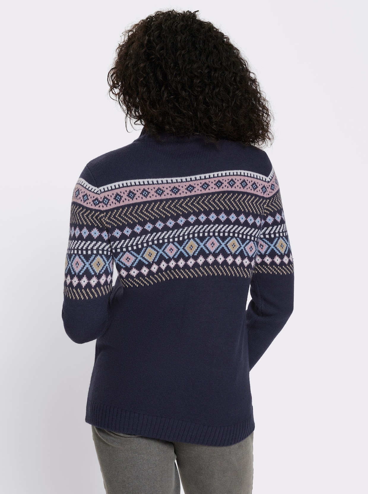 Jacquardstrickjacke mit durchgehendem Reißverschluss - marine/mauve gedessineerd