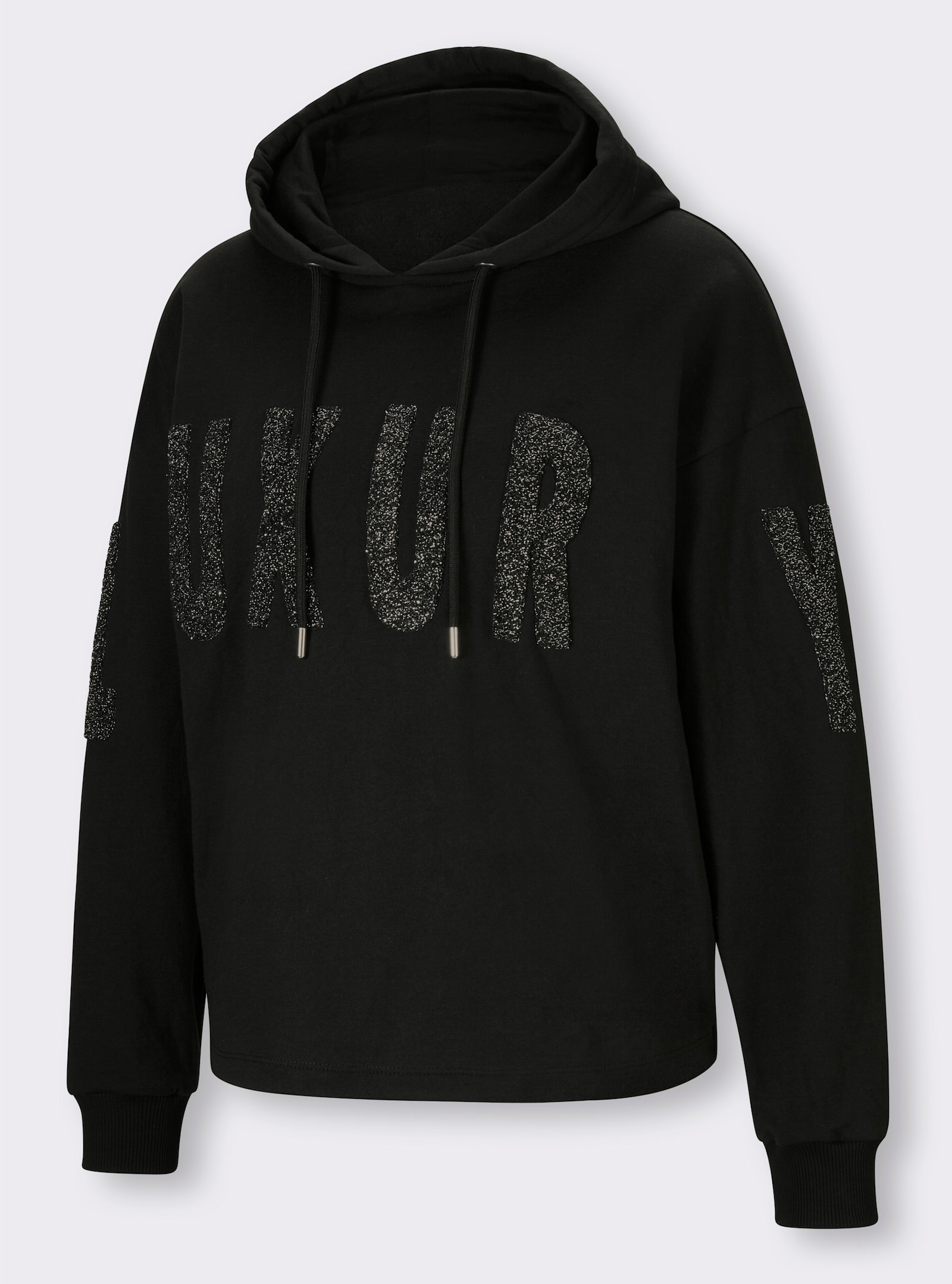 heine Kapuzensweatshirt mit Effektgarn-Schriftzug - schwarz