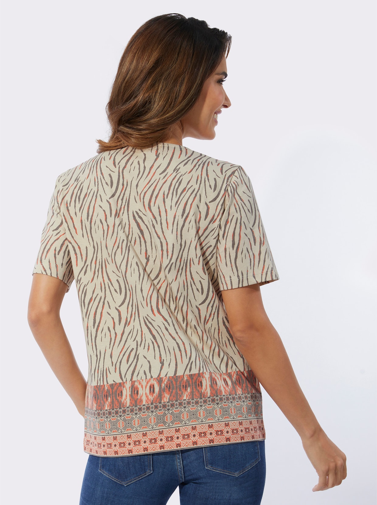 Shirt met print - zand/zwart bedrukt