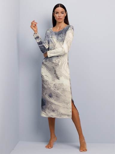 wäschepur Nachthemd mit Seitenschlitzen - champagner-rauchblau-bedruckt