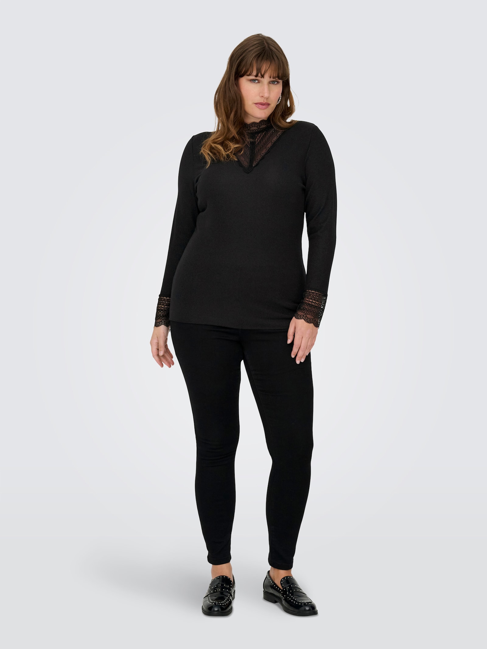 ONLY CARMAKOMA Langarmshirt - black detail:tone in tone lurex