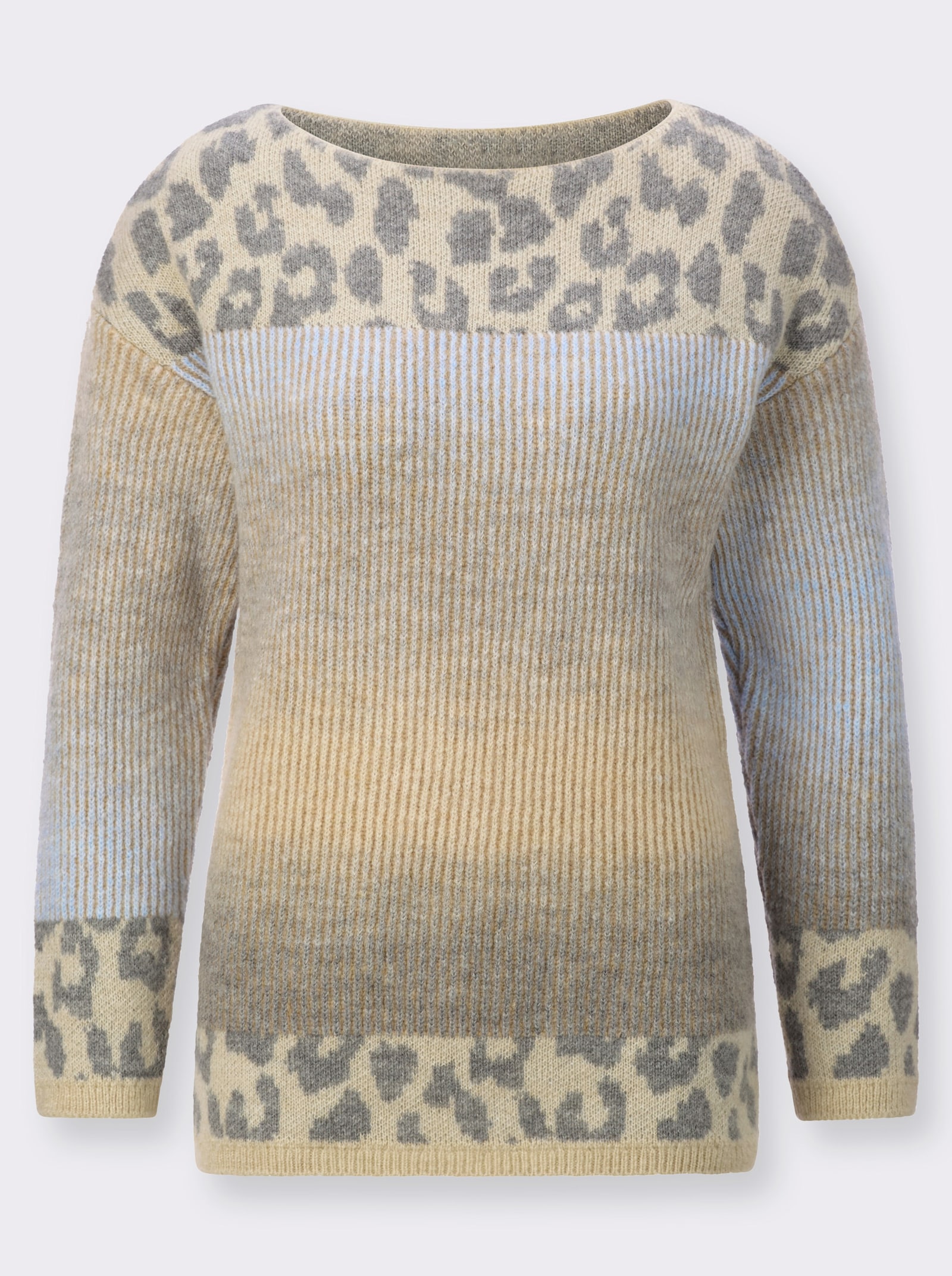 Langarm-Pullover in hochwertigem Jacquard-Strick - grau-sand-gemustert