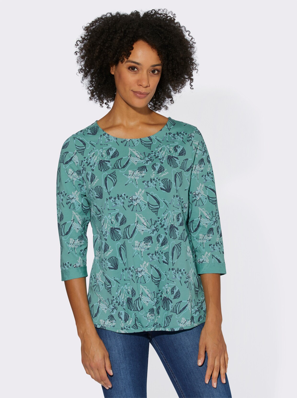 Shirt met 3/4-mouw - salie bedrukt
