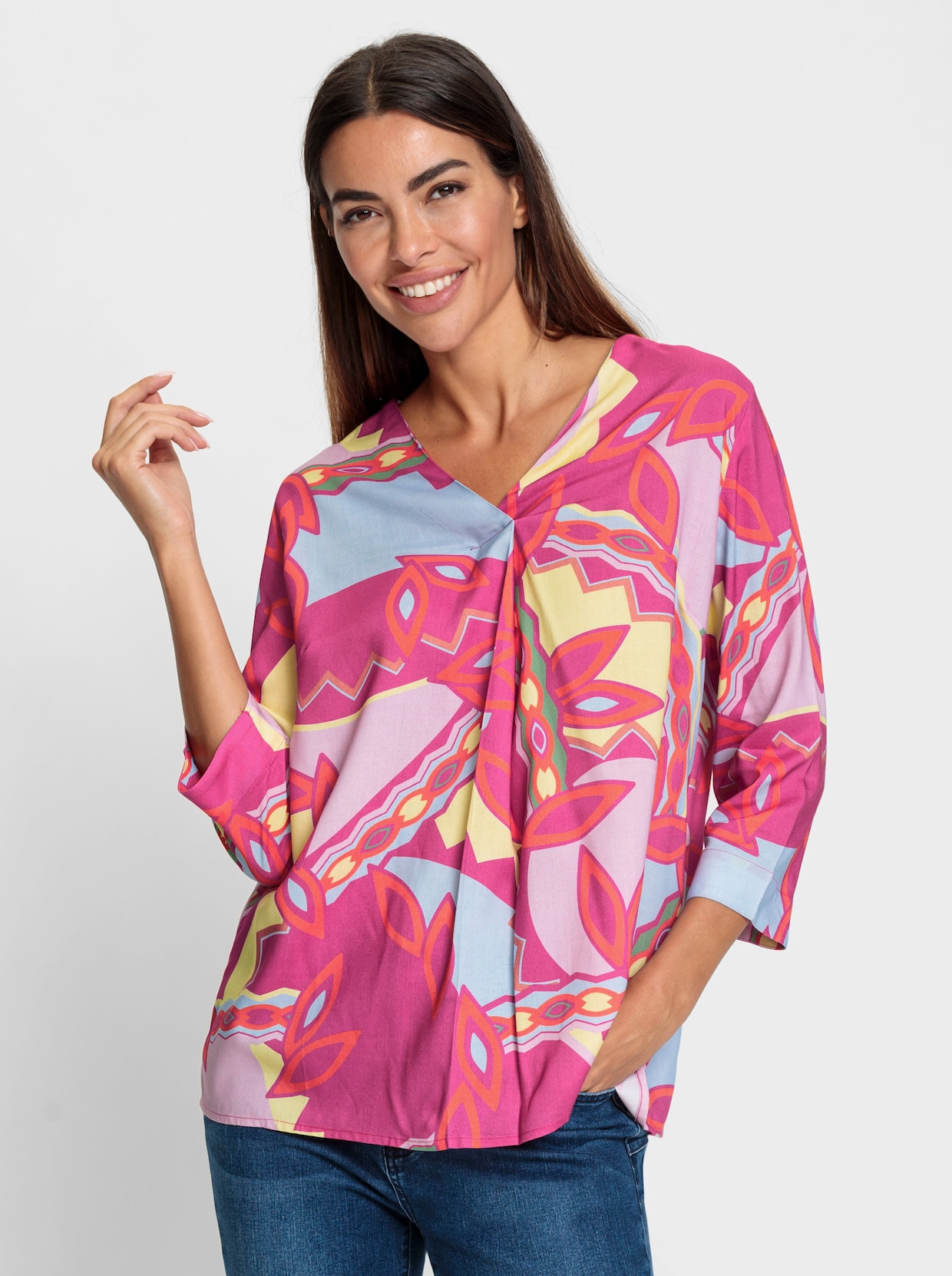 heine Blouse met print - oranje/fuchsia bedrukt