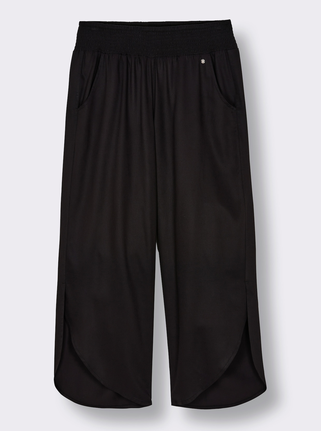 sheego Schlupfhose mit asymmetrischem Saum - schwarz