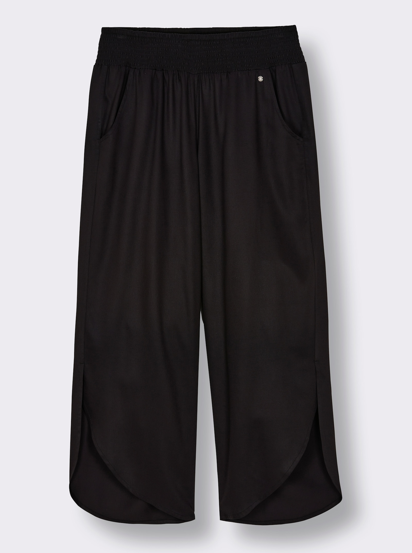 sheego Schlupfhose mit asymmetrischem Saum - schwarz