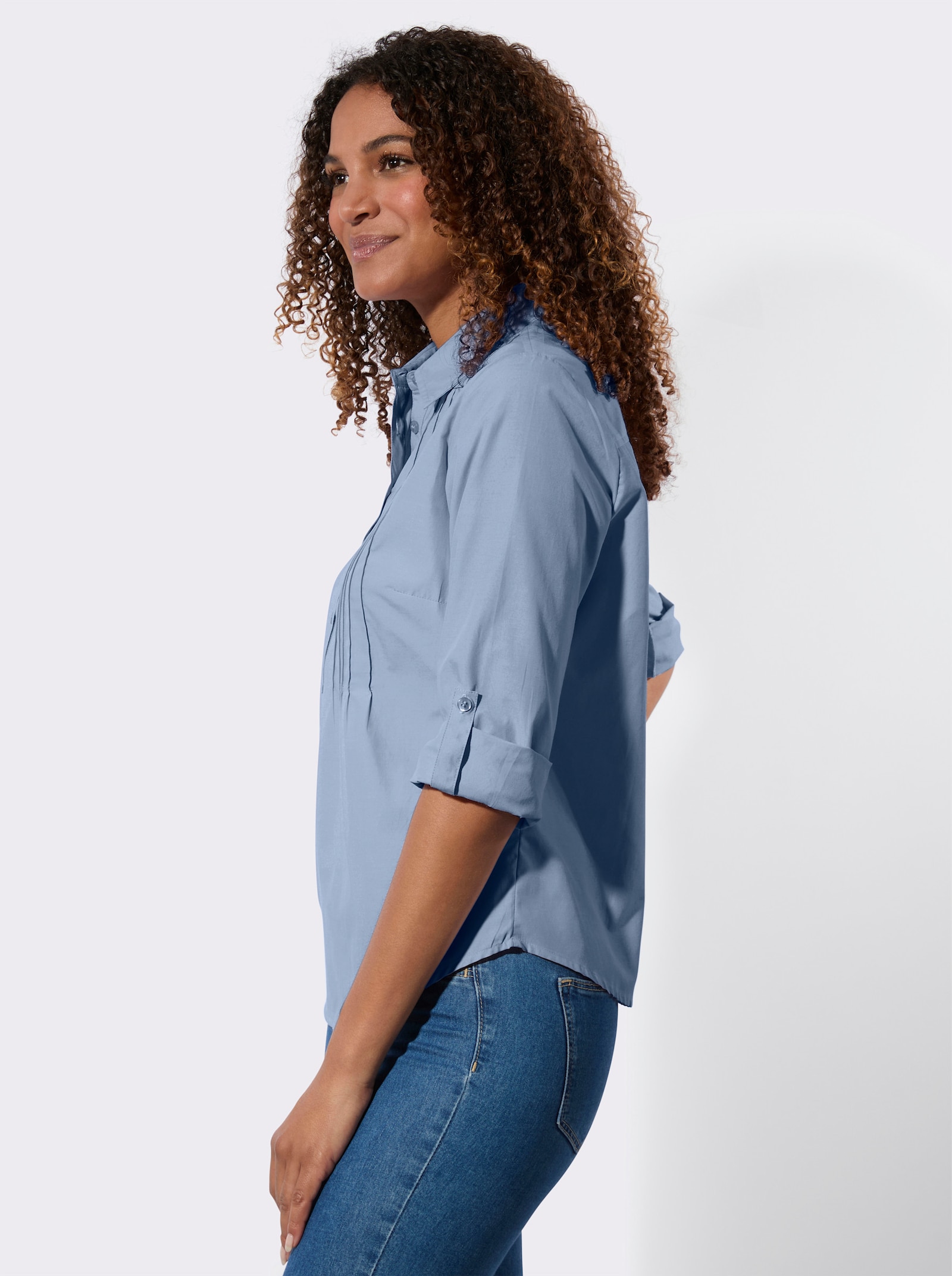 Hemdbluse mit krempelbaren Ärmeln - bleu