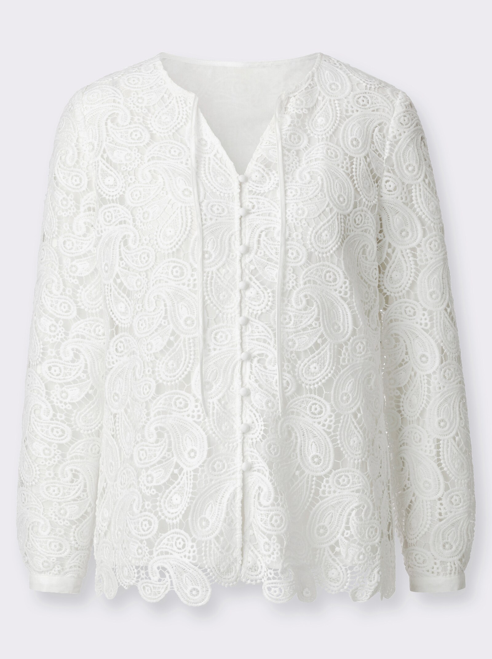 Spitzenbluse , blickdicht durch Baumwollfutter - ecru