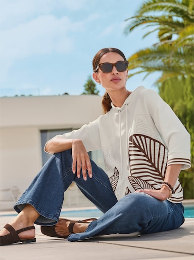 heine 3/4-Arm-Shirt mit Blätter-Druck - ecru-schoko-bedruckt