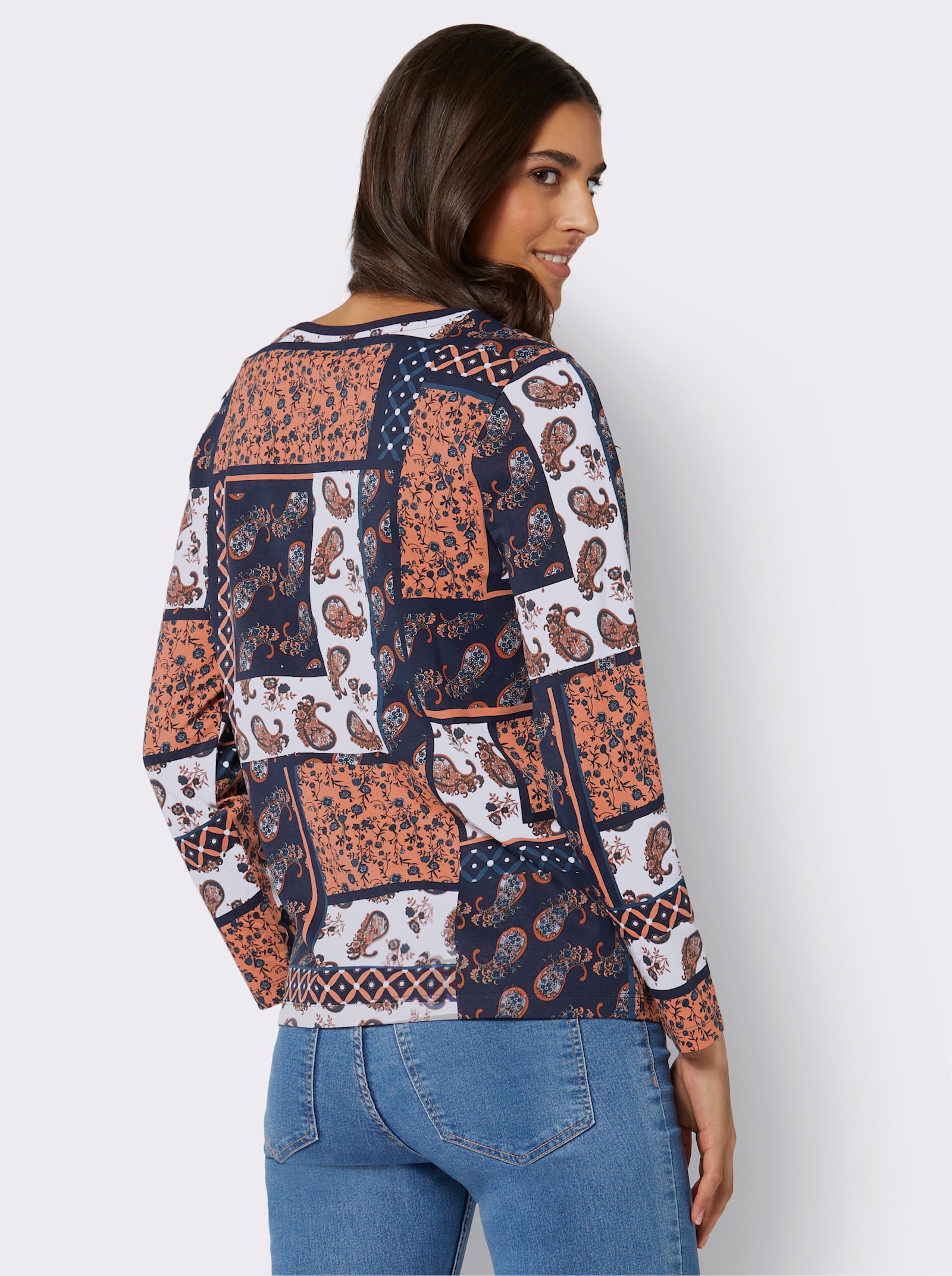 Langarmshirt im Patchwork-Druck - papaya-marine-bedruckt