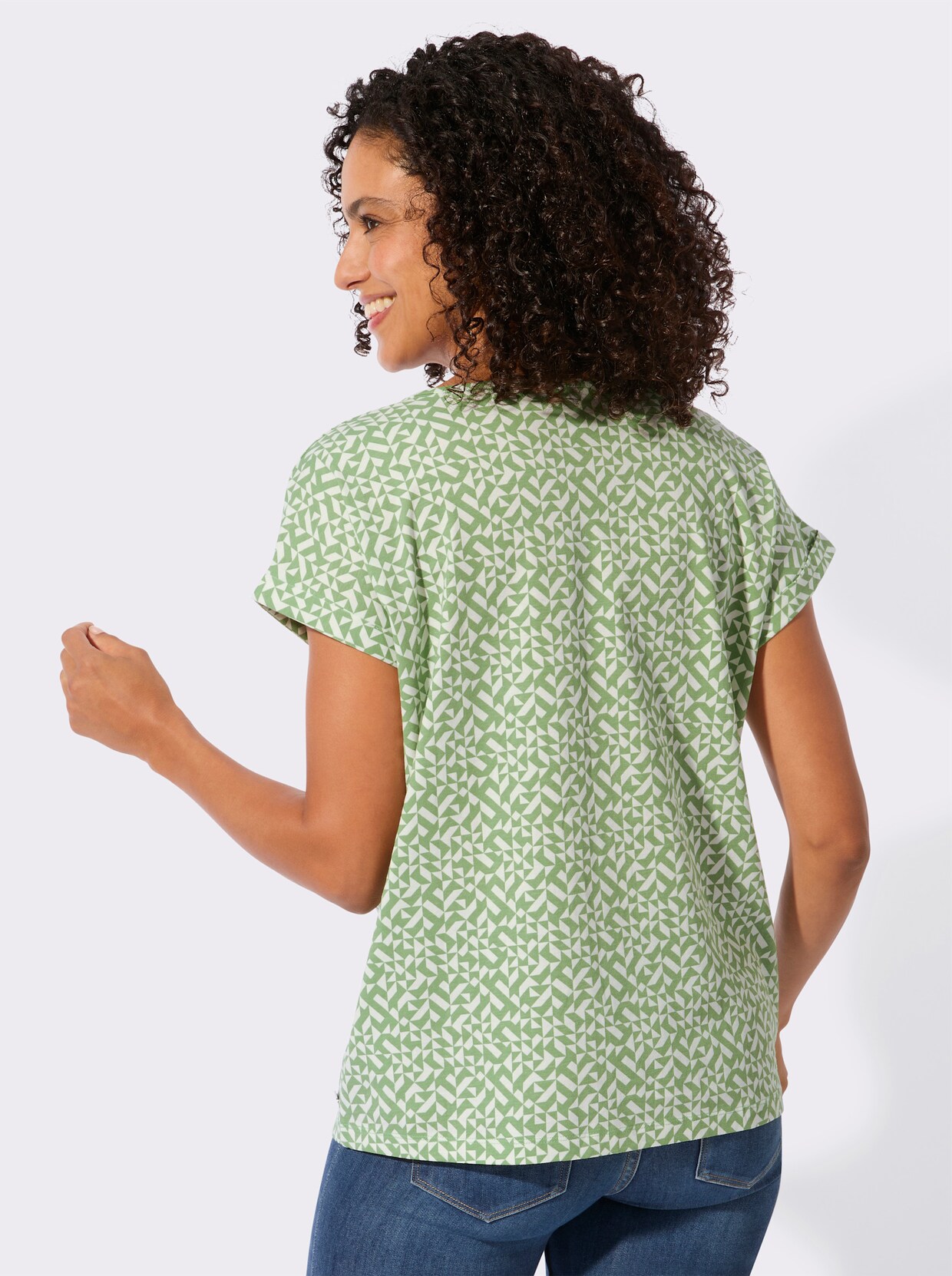Print-Shirt mit paspeliertem Ausschnitt - eucalyptus-ecru