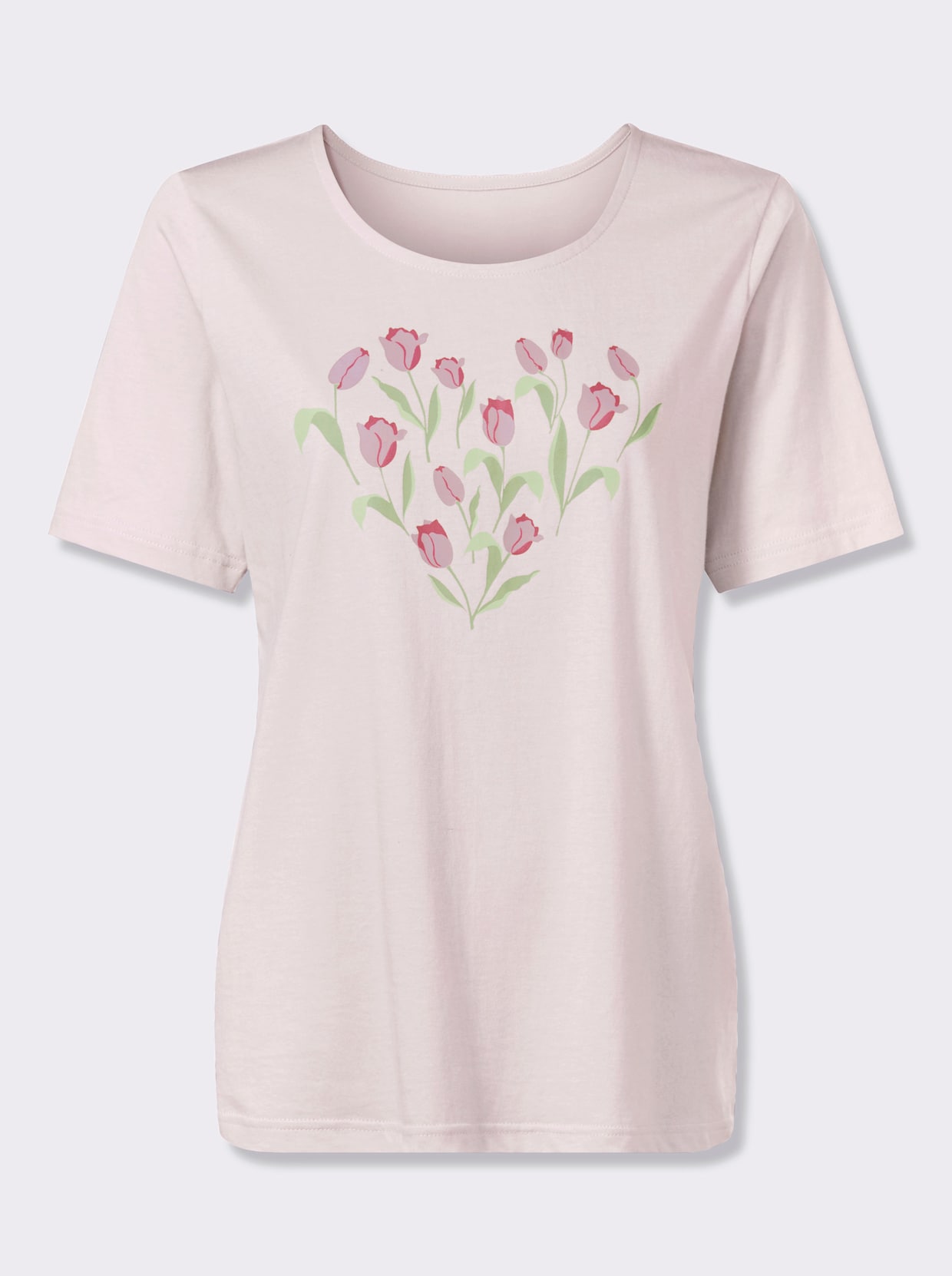 Kurzarmshirt mit platziertem Tulpen-Druck - hellrosé-fuchsia