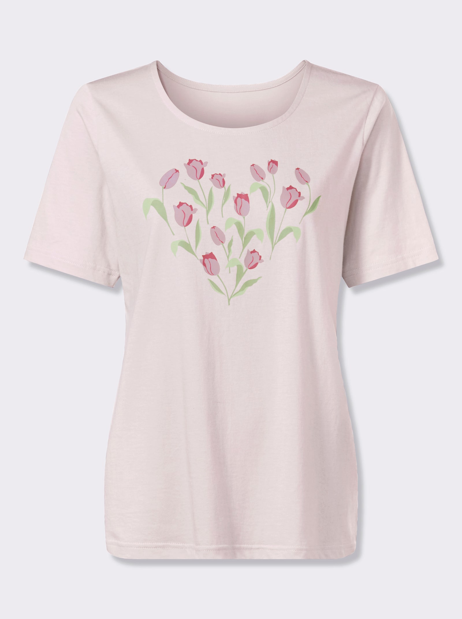 Kurzarmshirt mit platziertem Tulpen-Druck - hellrosé-fuchsia