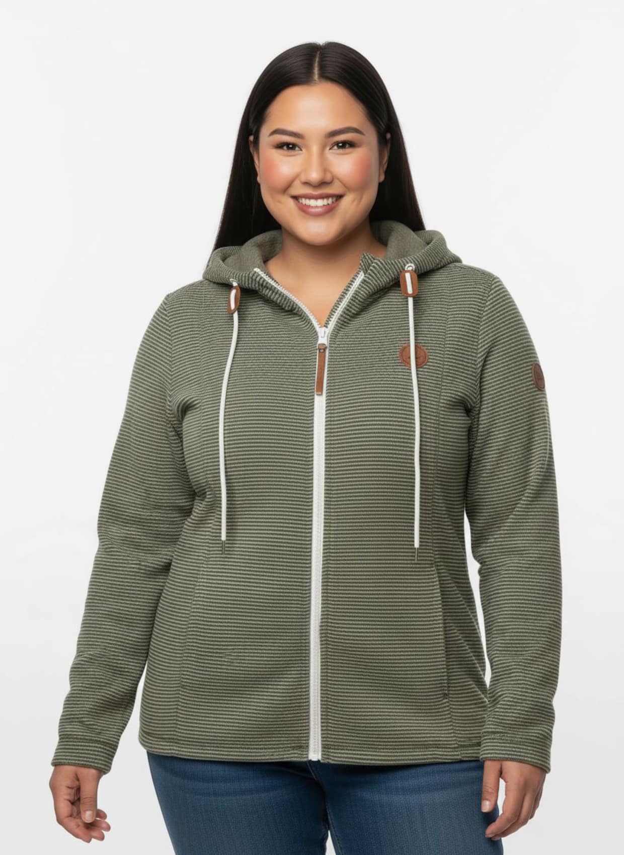 Fleecejacke - oliv-ecru-geringelt
