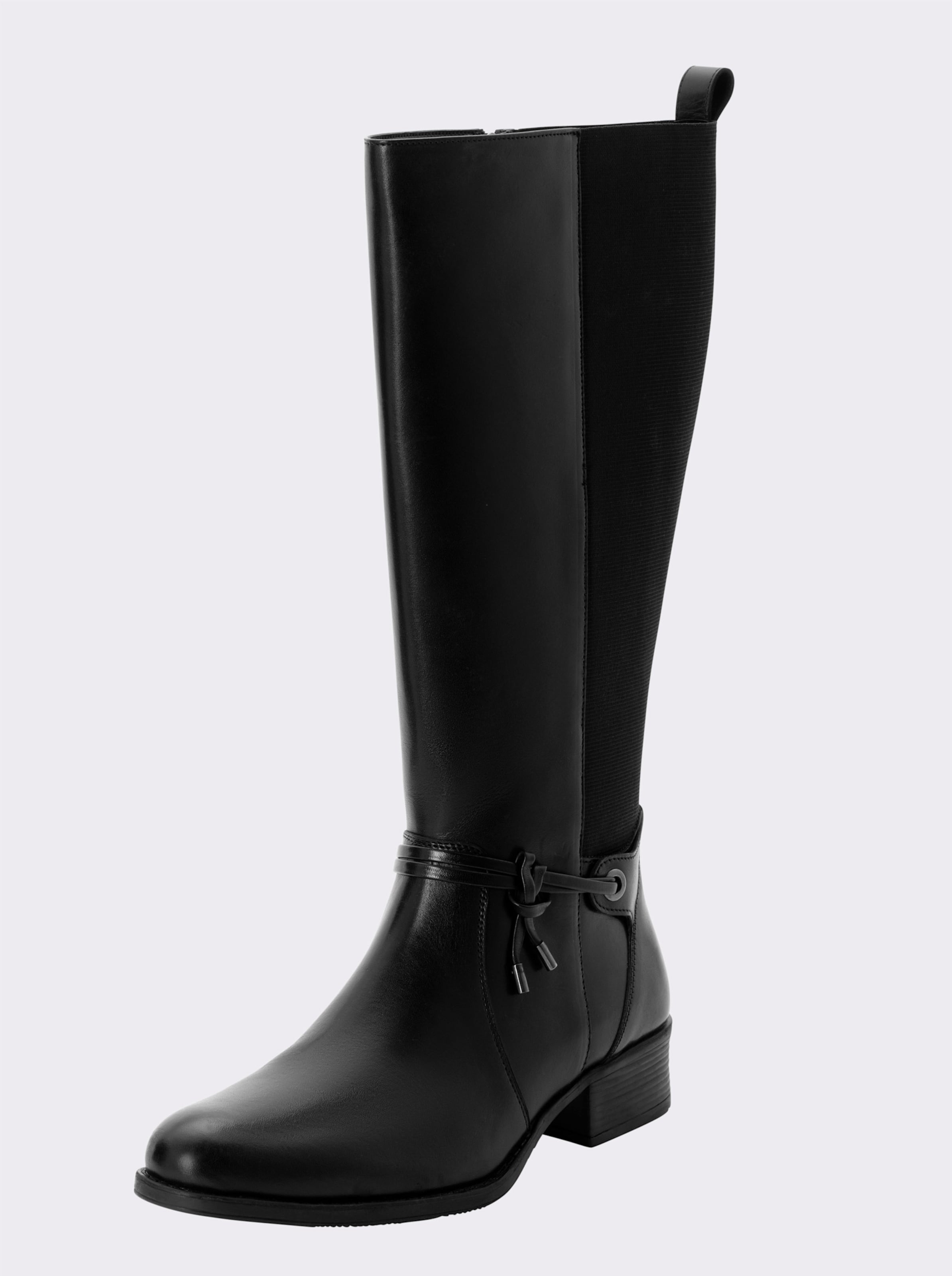 Weitschaftstiefel aus Leder, mit Zierband