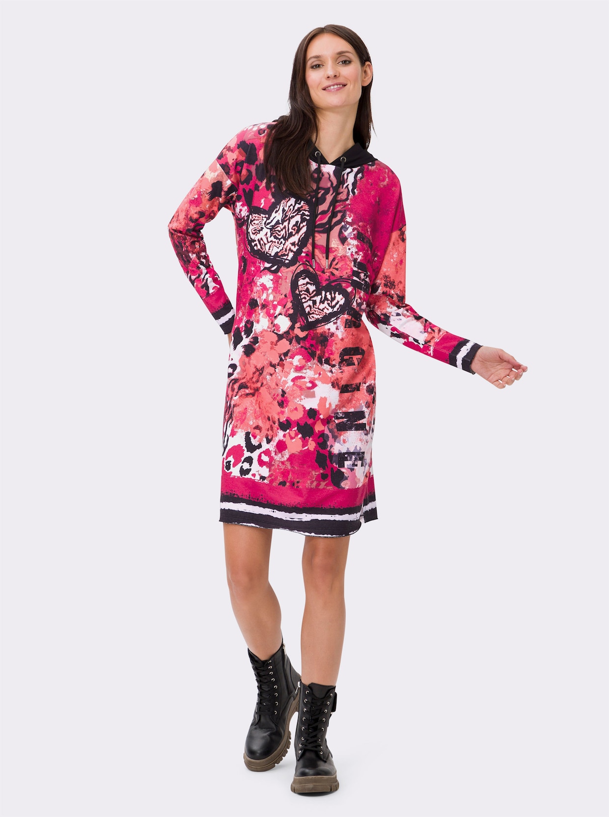 heine Robe en jersey - fuchsia-noir imprimé