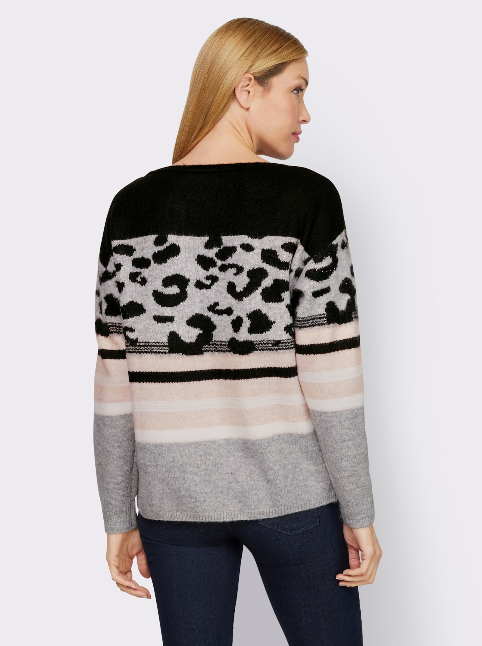 heine Pullover met ronde hals en patroonmix - zwart/ecru gedessineerd