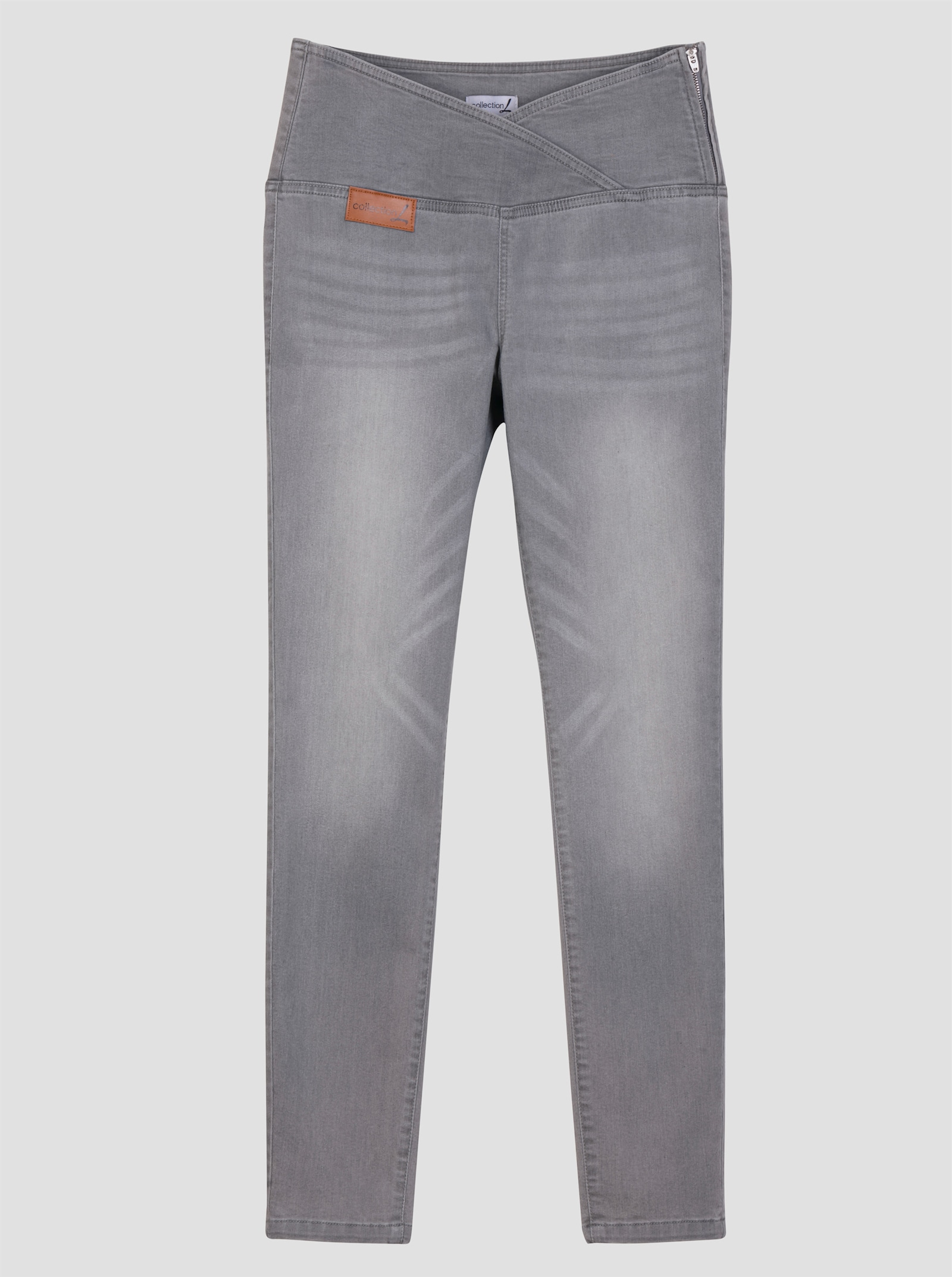 Stretch-Jeans mit überlappendem Bund - light grey-denim