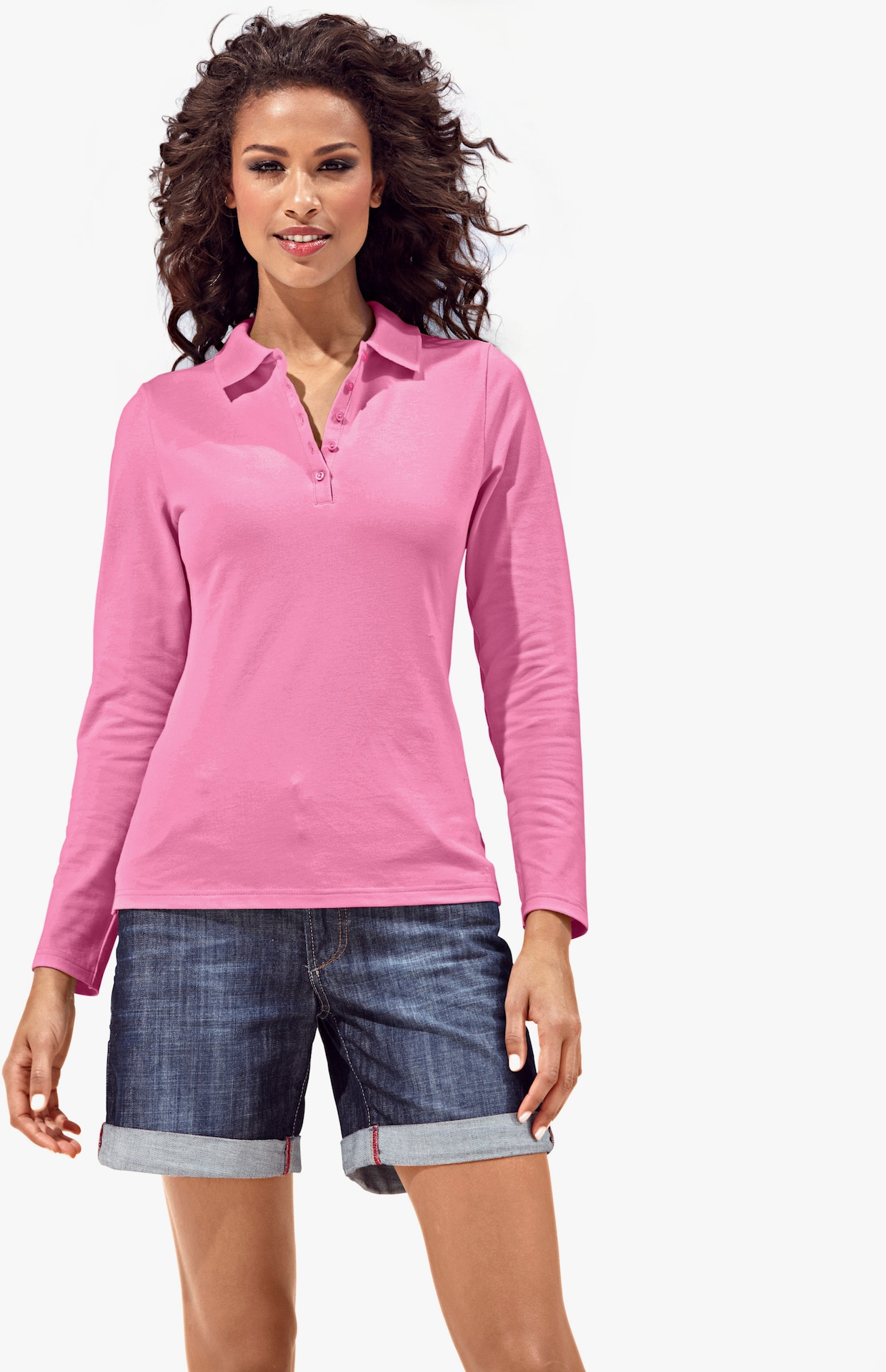 heine Poloshirt met lange mouwen - pink