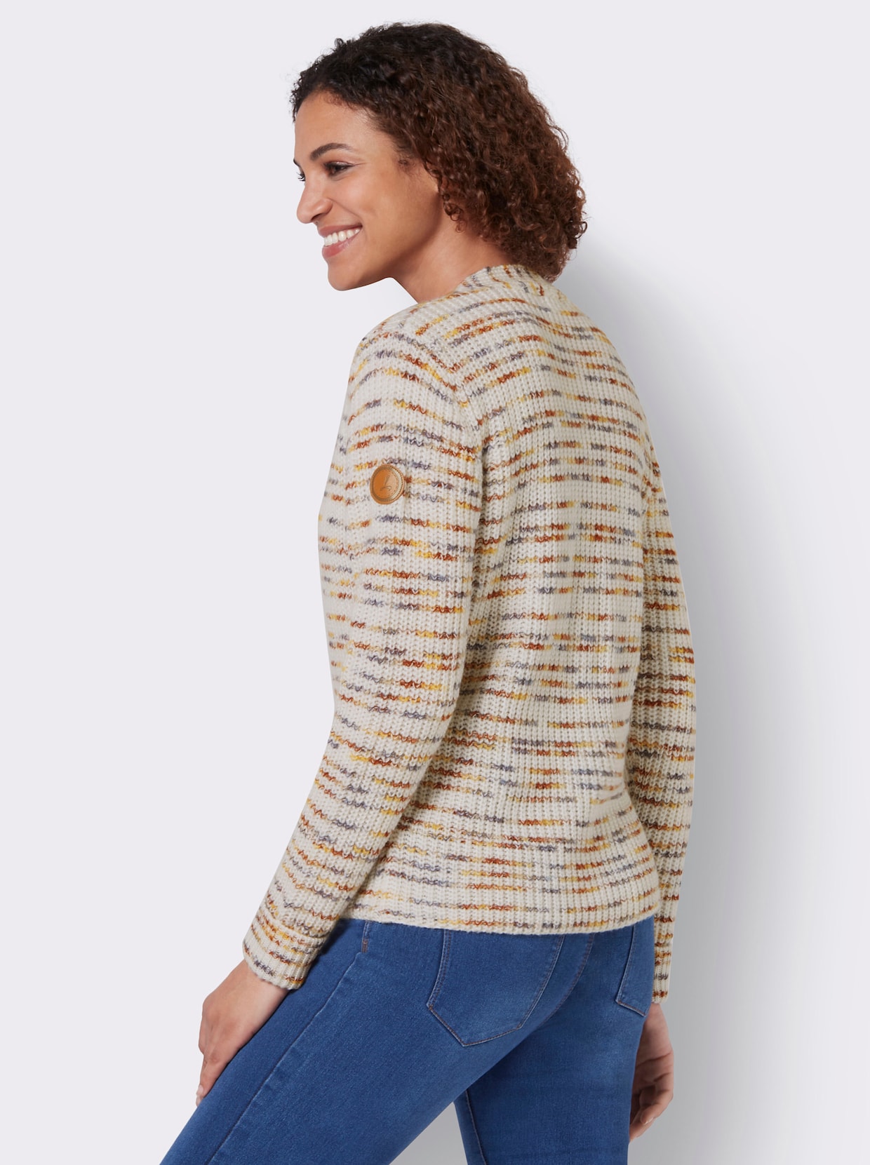 Strickjacke - ecru-rauchblau-gemustert