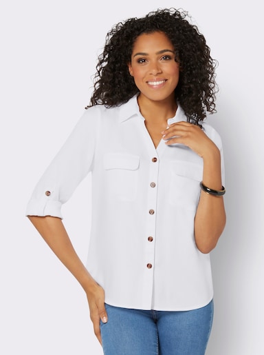 Hemdbluse mit Kellerfalte im Rückenteil - ecru