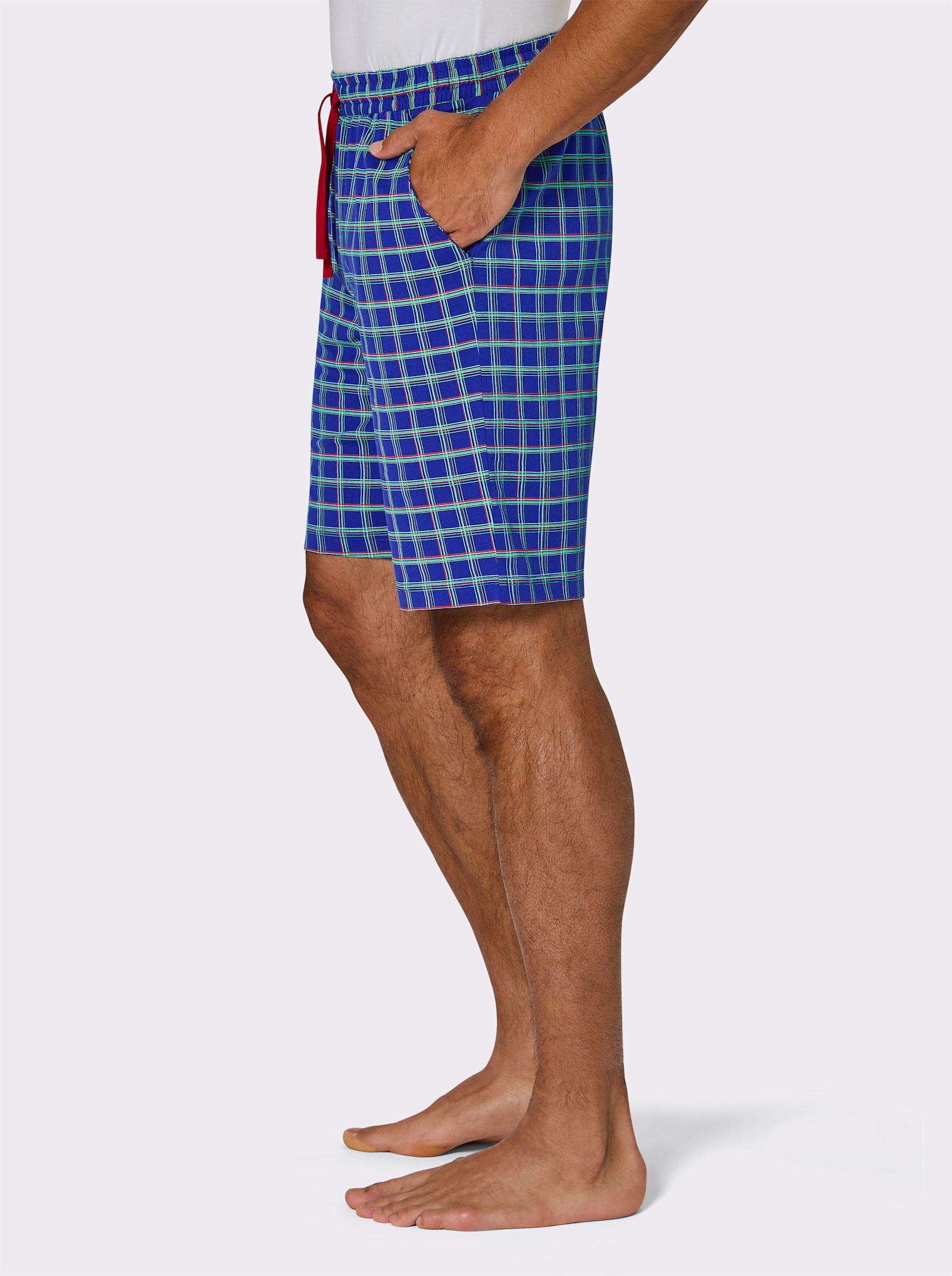 wäschepur men Hose kurz - royalblau-kirsche-kariert