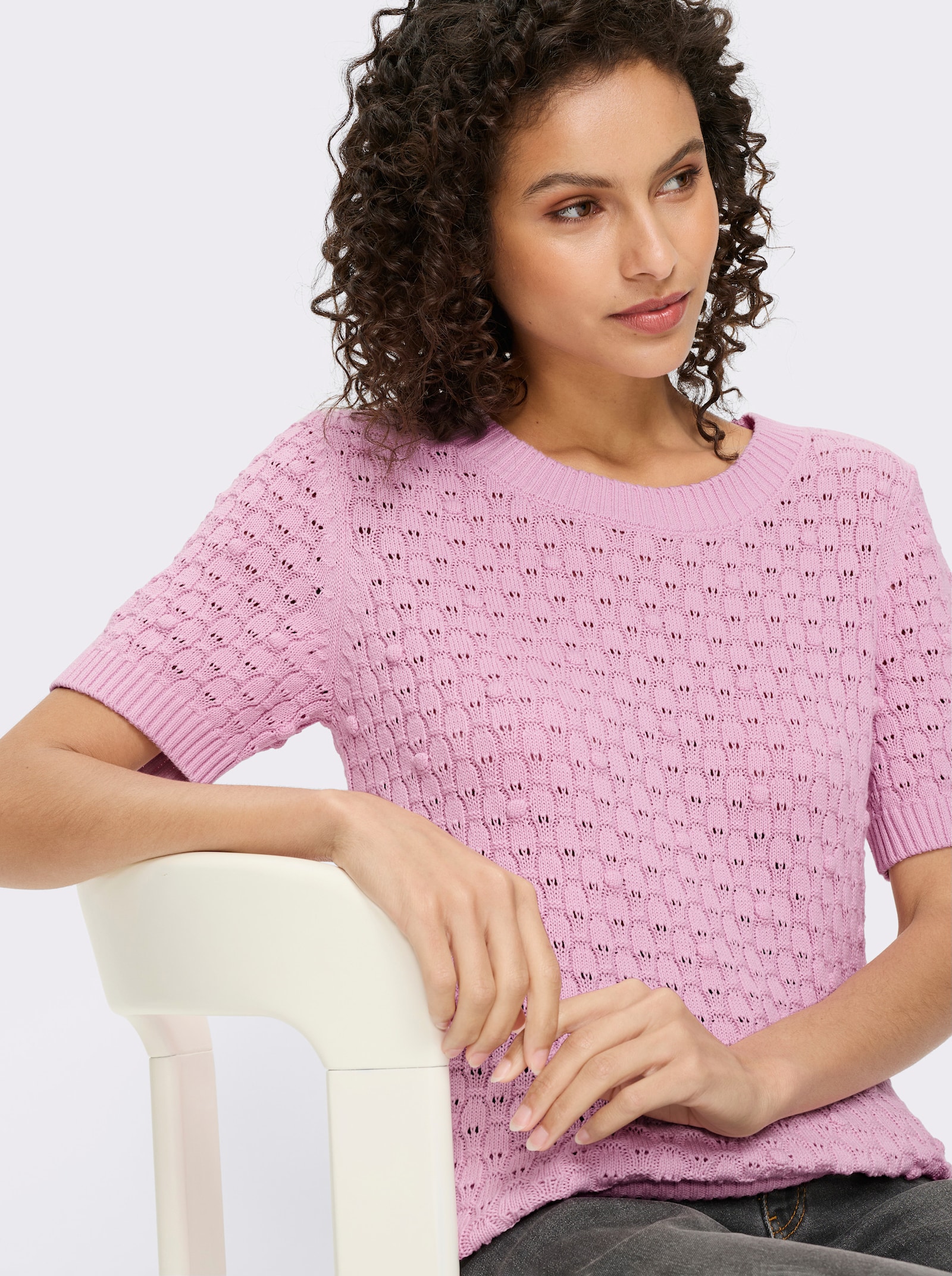 heine Kurzarmpullover mit Ajourmuster - rosé