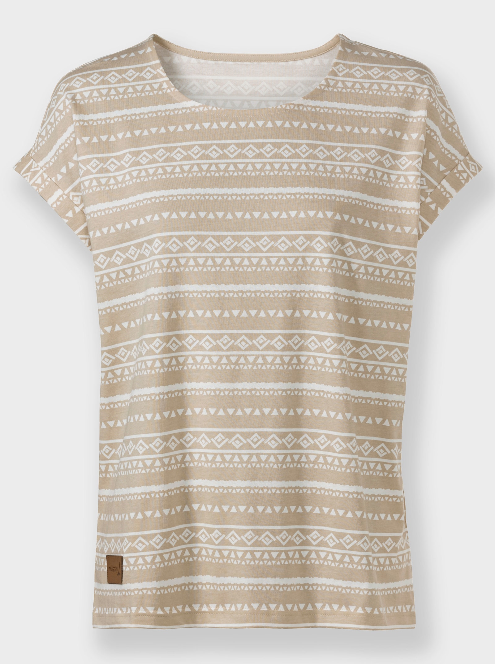 Shirt met print en ronde hals - beige/ecru bedrukt