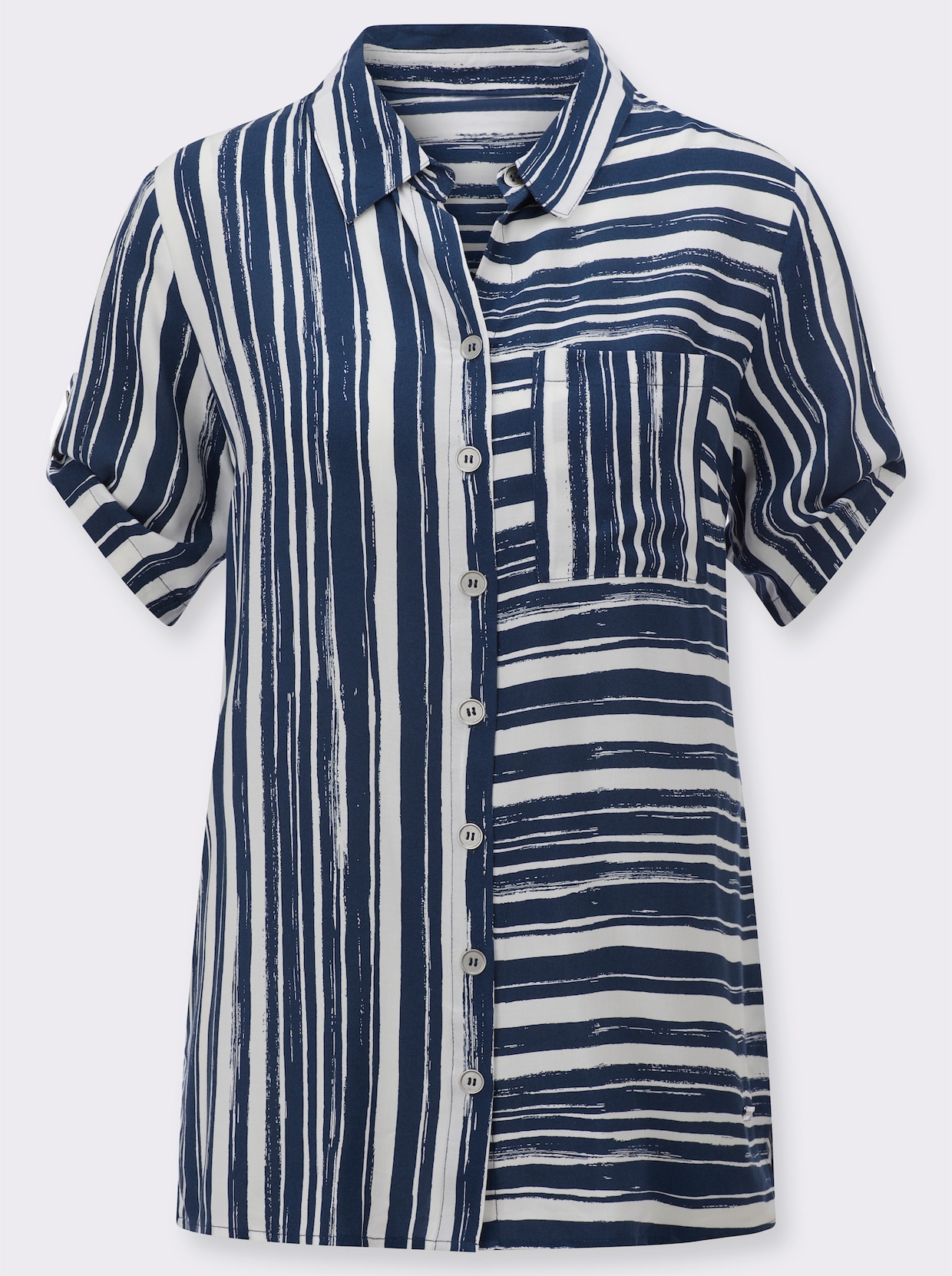 Longbluse - marine-ecru-bedruckt