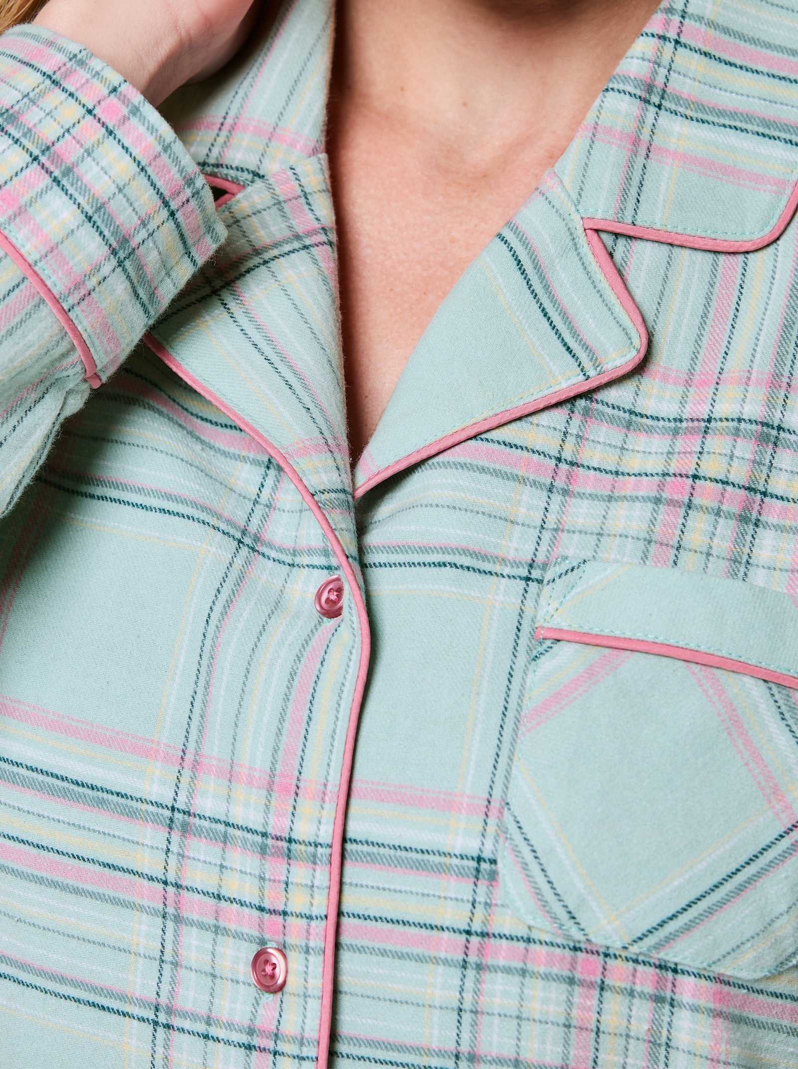 wäschepur Sleepshirt in Finette-Qualität - kalkmint-altrosa-kariert