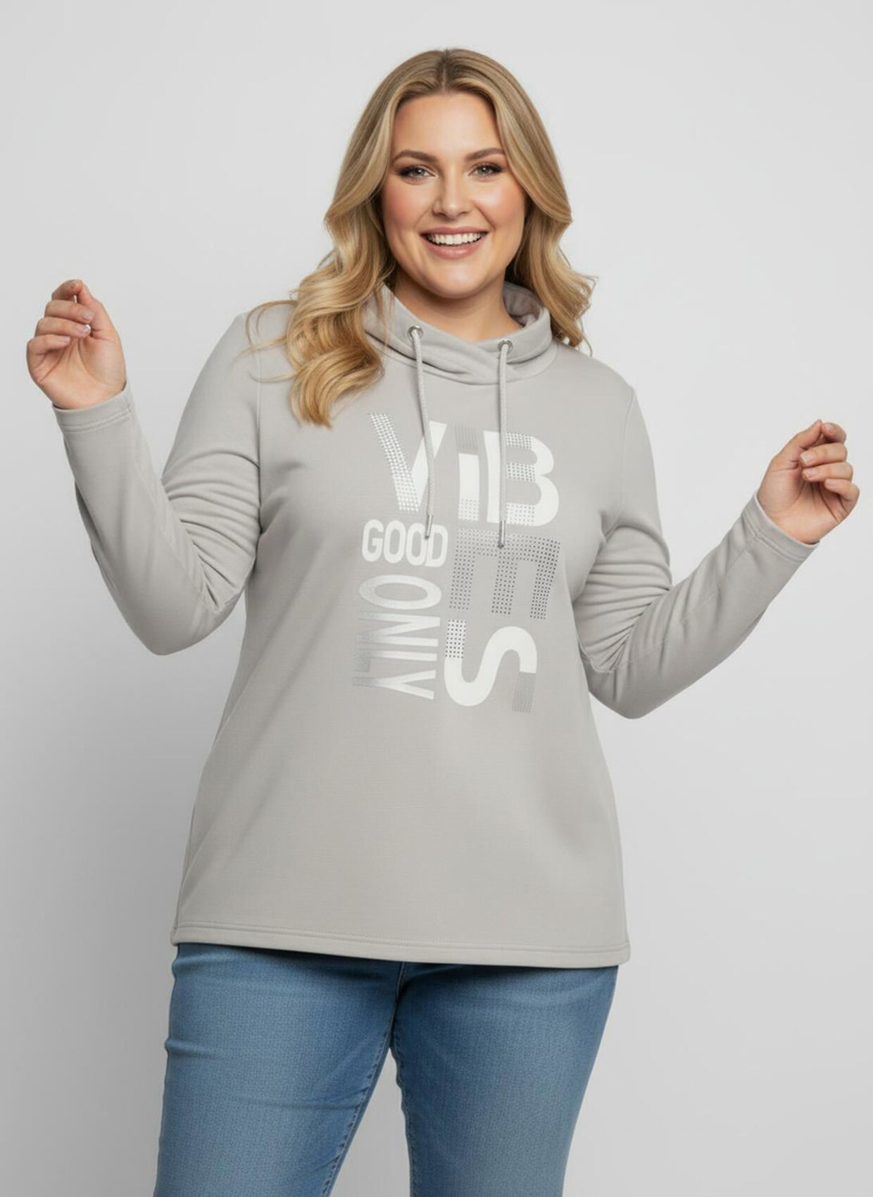 Langarmshirt mit silberfarbigem Print - hellgrau