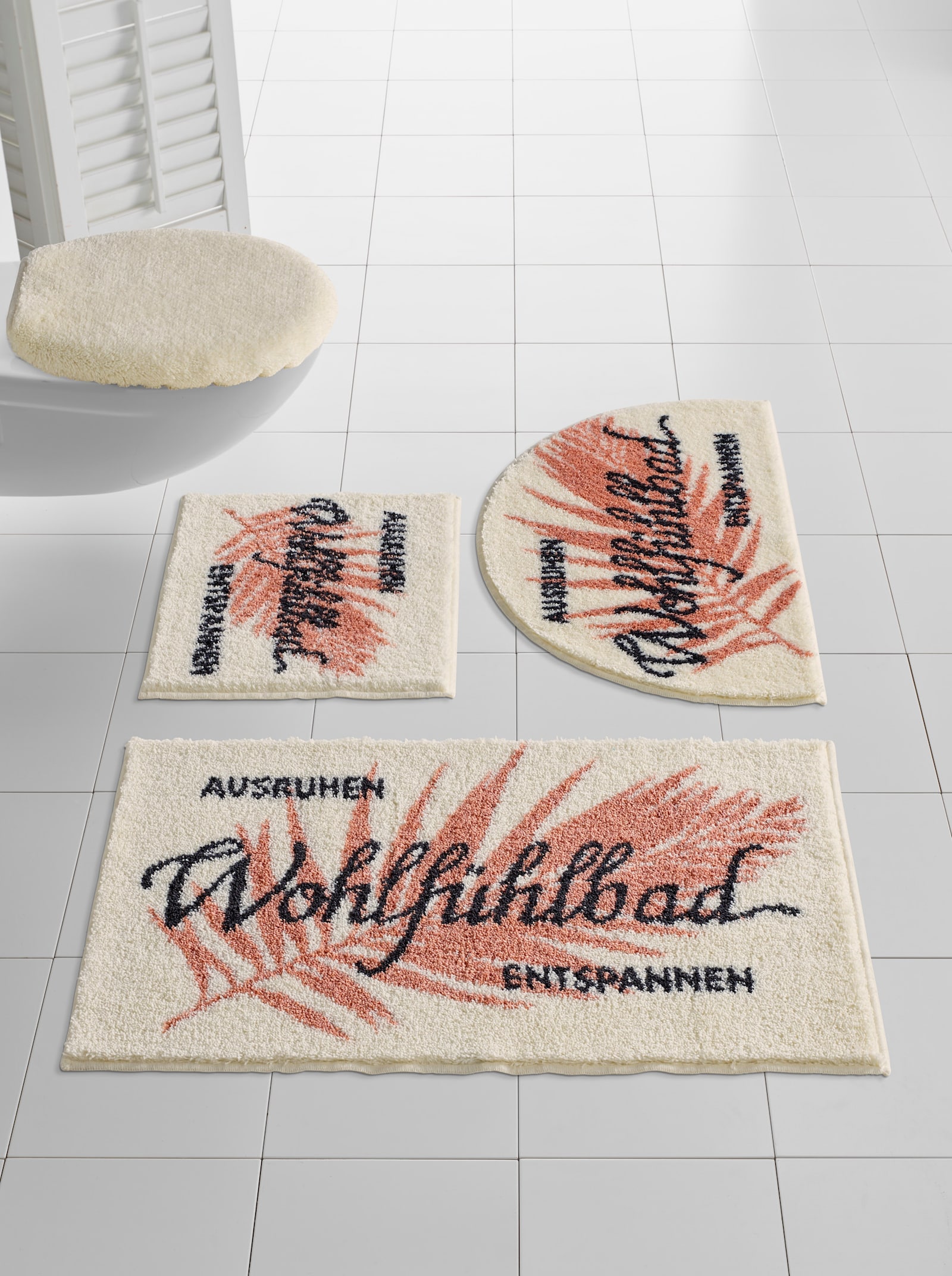 Grund Badeteppich mit Schriftzug - ecru-terra-gemustert