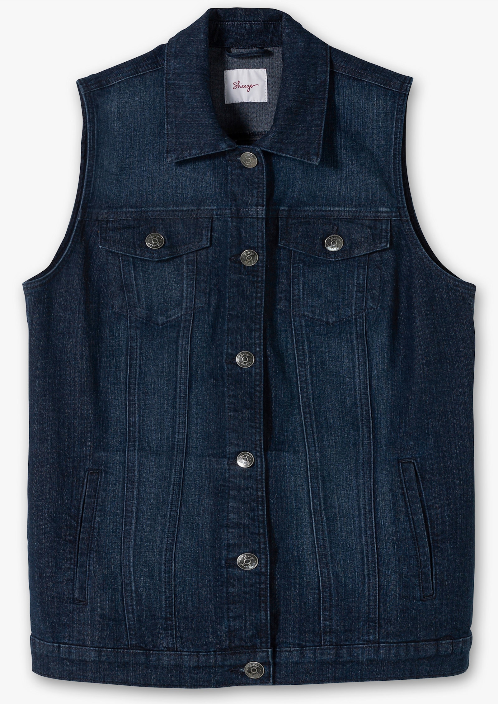 sheego Gilet en jean long et cintré - bleu denim foncé