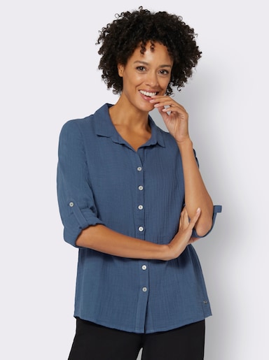 Hemdbluse mit Reverskragen - jeansblau