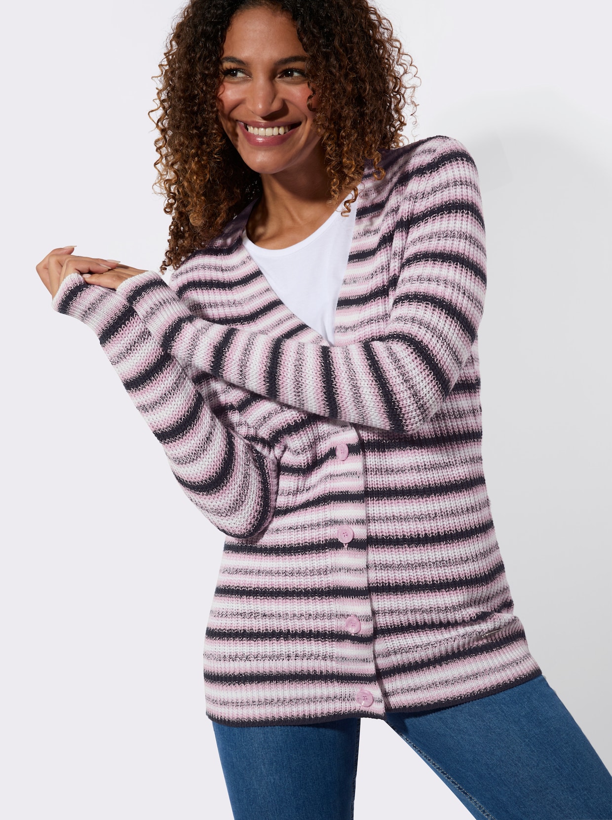 Vest met ribboorden - roze/wit