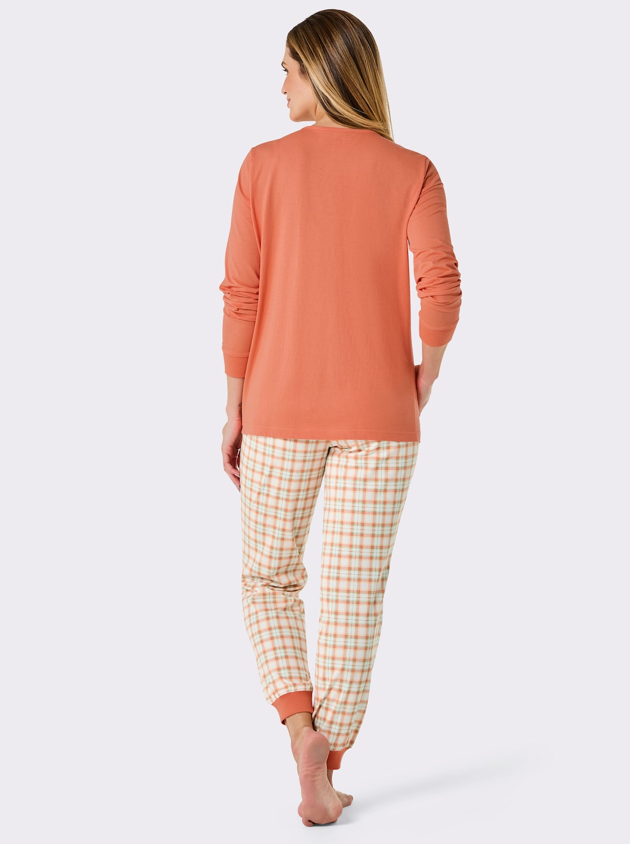 wäschepur Pyjama - papaja/ecru geruit