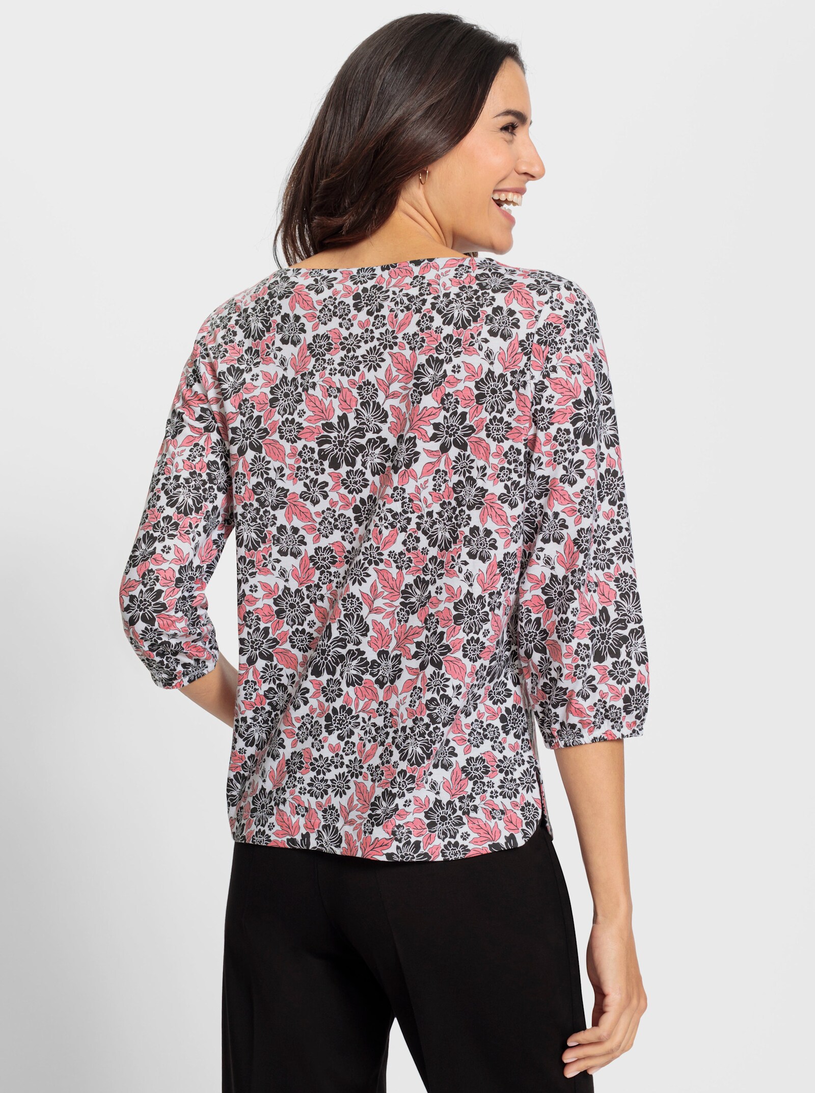 Shirt met print en met rimpeling op de schouder - wit/flamingo bedrukt