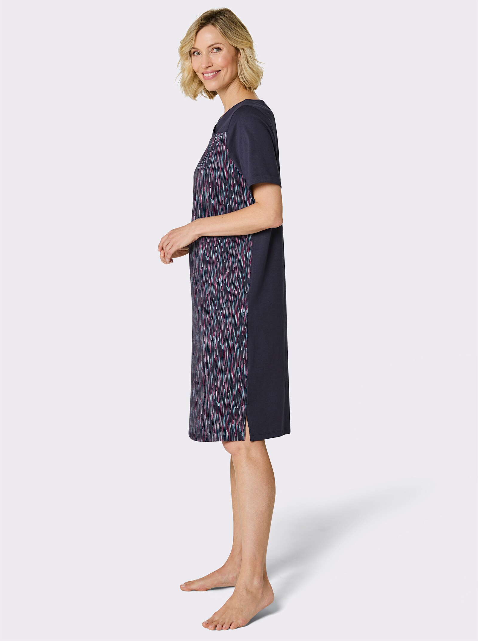 wäschepur Sleepshirt mit grafischem Dessin - marine-malve-gestreift