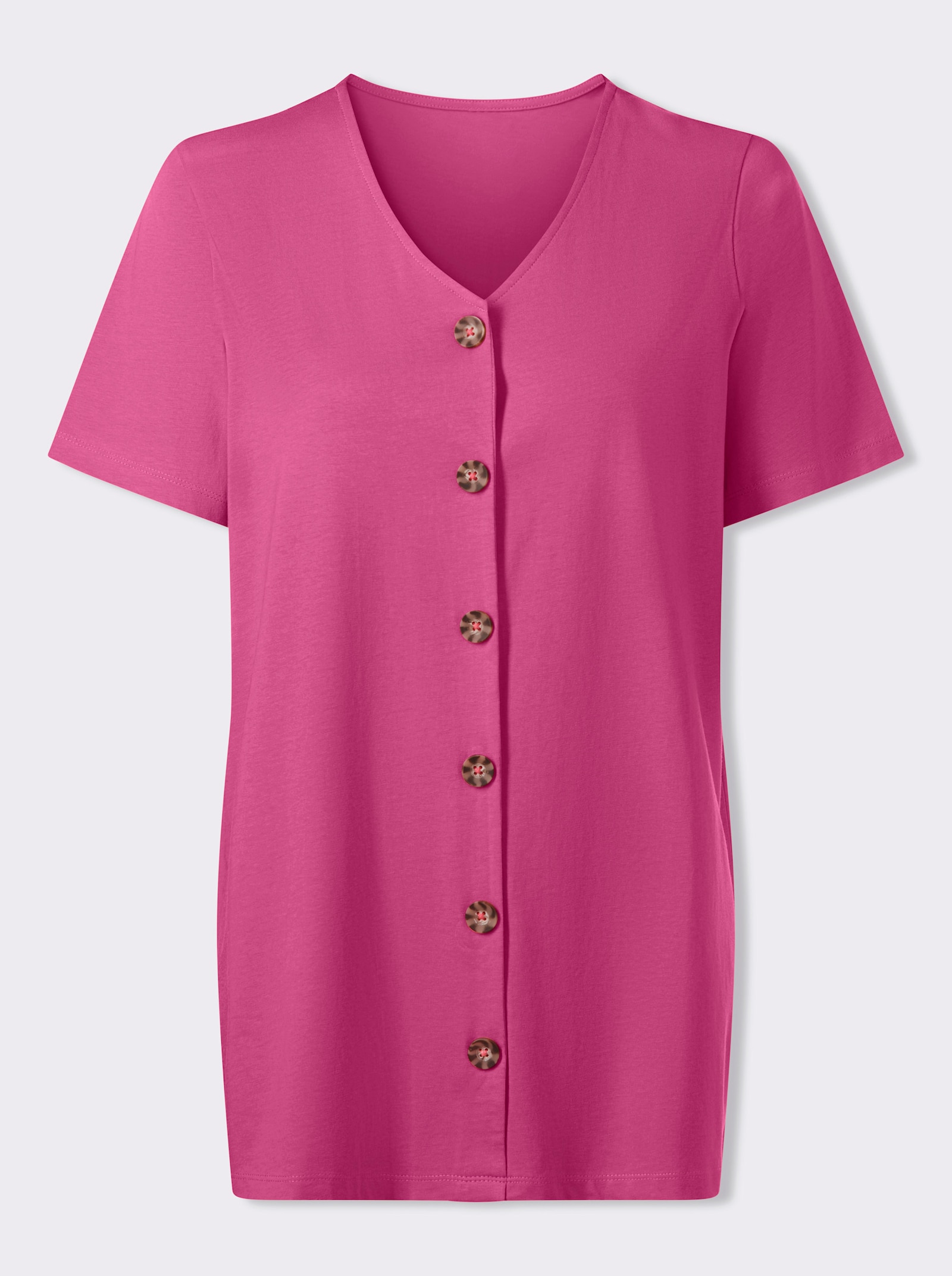 Longshirt mit Zierknopfleiste - fuchsia